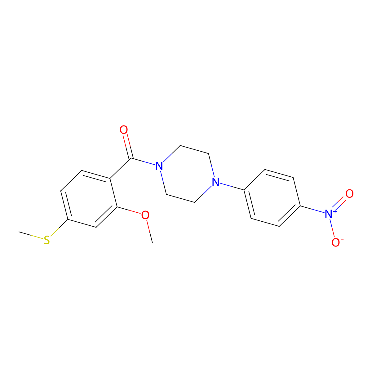 (2-Methoxy-4-methylsulfanylphenyl)-[4-(4-nitrophenyl)piperazin-1-yl]methanone molecular structure, CAS 349575-61-7