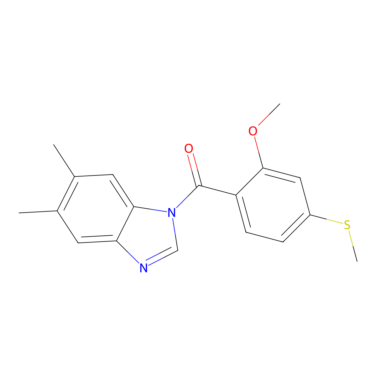 (5,6-Dimethylbenzimidazol-1-yl)-(2-methoxy-4-methylsulfanylphenyl)methanone molecular structure, CAS 349576-17-6