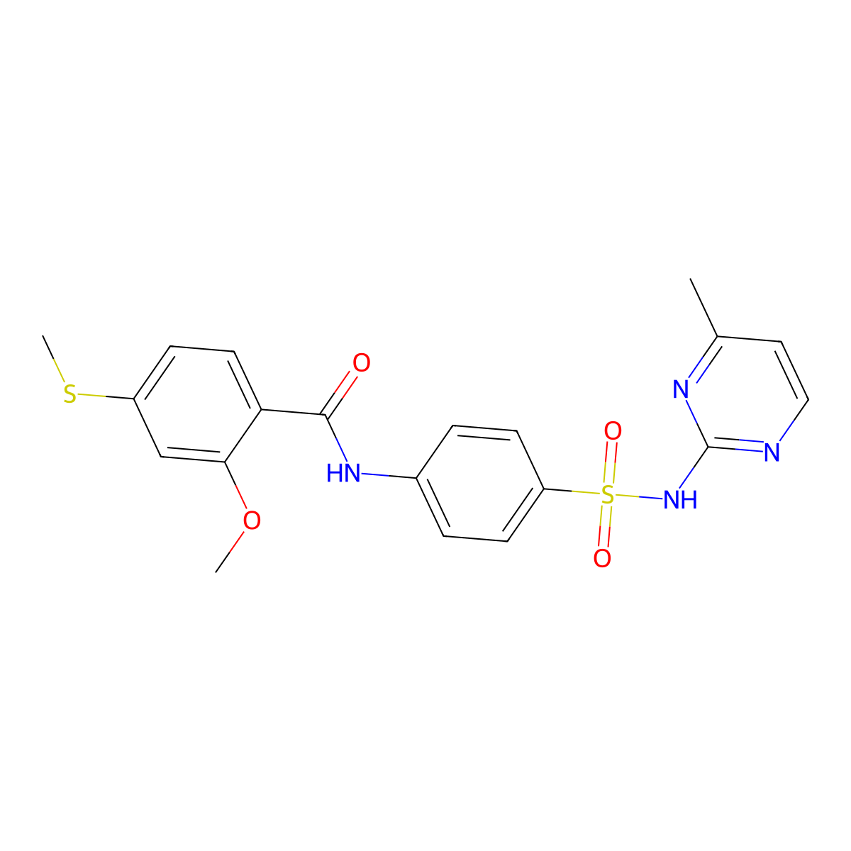 2-methoxy-N-(4-{[(4-methyl-2-pyrimidinyl)amino]sulfonyl}phenyl)-4-(methylsulfanyl)benzamide molecular structure, CAS 349576-25-6