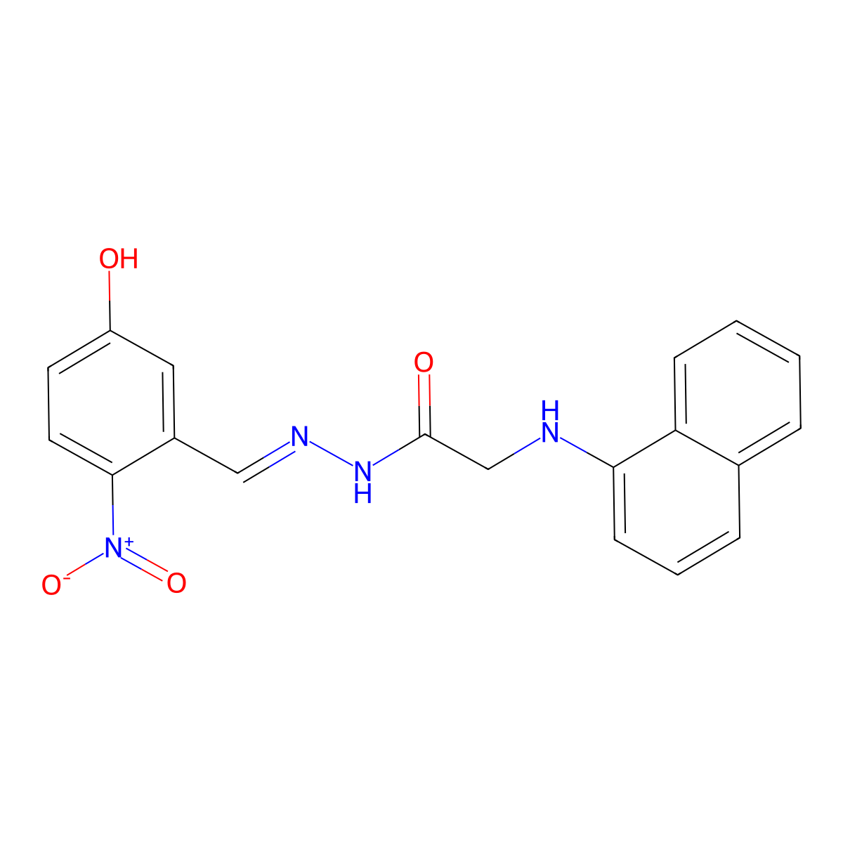 Glycine, N-1-naphthalenyl-, [(5-hydroxy-2-nitrophenyl)methylene]hydrazide molecular structure, CAS 349576-89-2