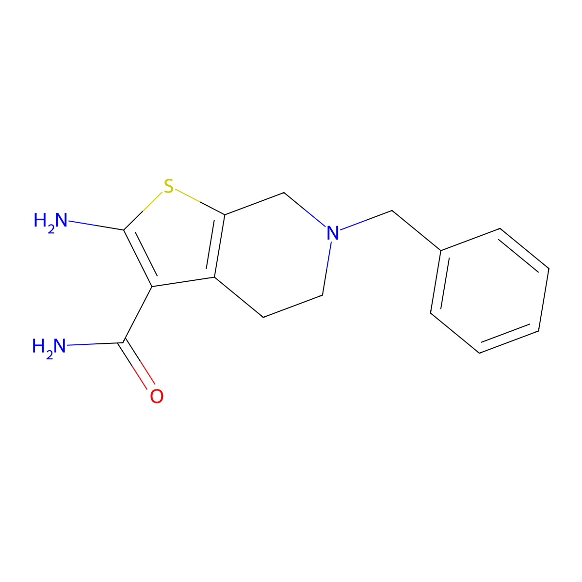 2-Amino-6-benzyl-4,5,6,7-tetrahydrothieno(2,3-c)pyridine-3-carboxamide molecular structure, CAS 34959-32-5