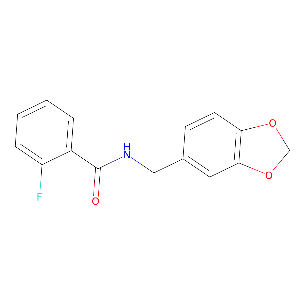 N-(1,3-benzodioxol-5-ylmethyl)-2-fluorobenzamide molecular structure, CAS 349612-12-0