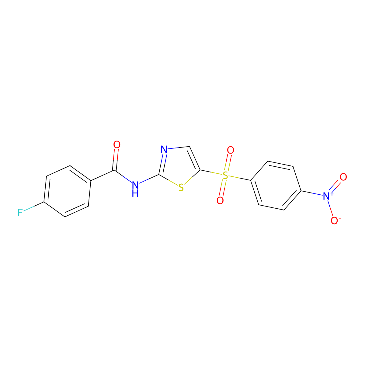 4-fluoro-N-(5-((4-nitrophenyl)sulfonyl)thiazol-2-yl)benzamide molecular structure, CAS 349612-49-3
