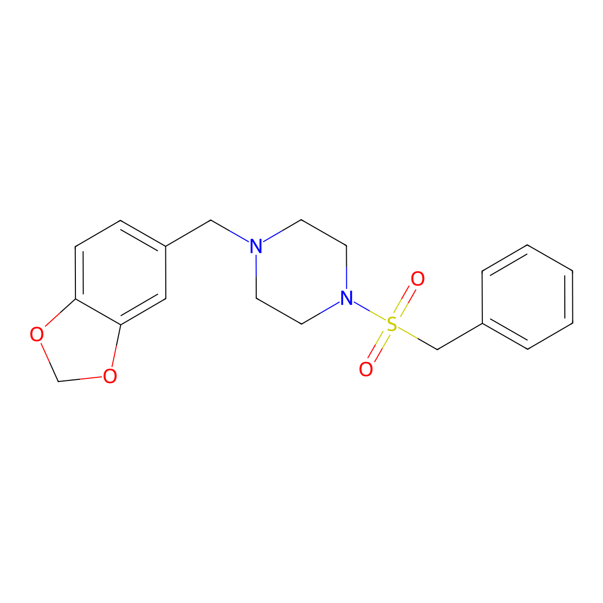 1-(1,3-Benzodioxol-5-ylmethyl)-4-(benzylsulfonyl)piperazine molecular structure, CAS 349613-04-3