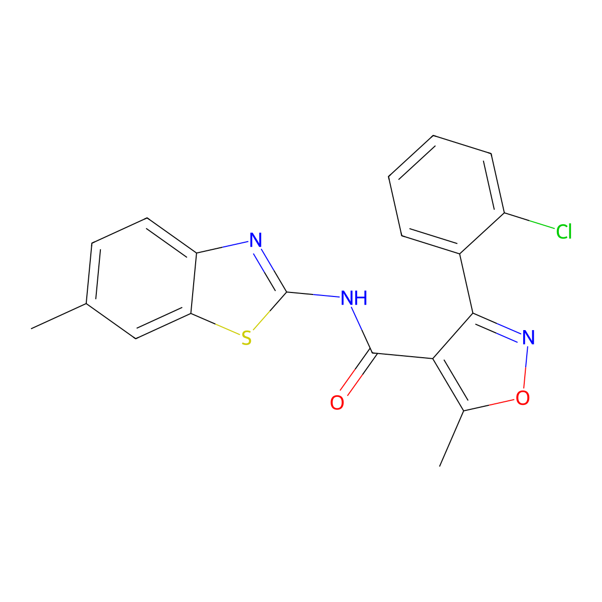 3-(2-chlorophenyl)-5-methyl-N-(6-methyl-1,3-benzothiazol-2-yl)-4-isoxazolecarboxamide molecular structure, CAS 349613-28-1