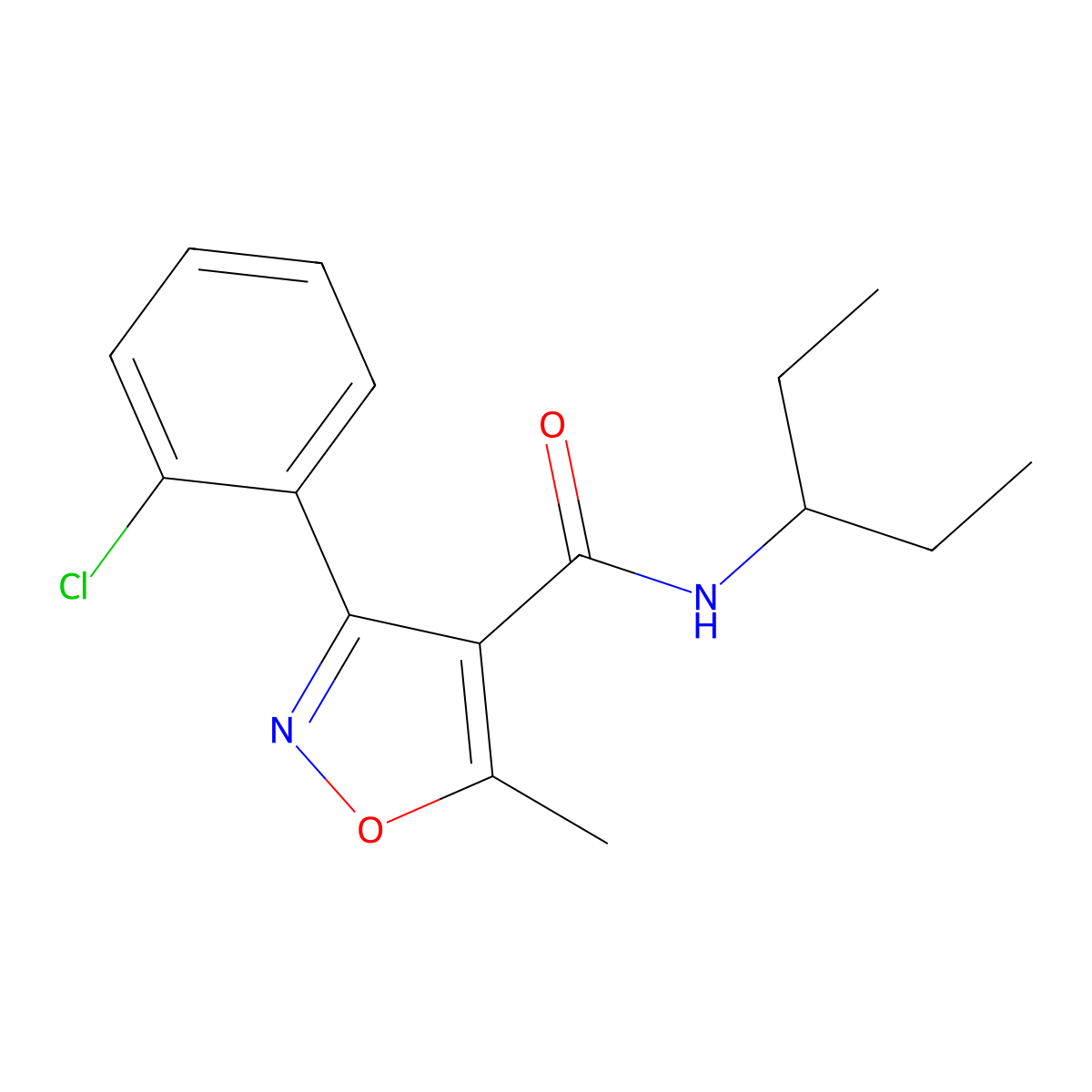 3-(2-chlorophenyl)-5-methyl-N-(pentan-3-yl)-1,2-oxazole-4-carboxamide molecular structure, CAS 349613-37-2