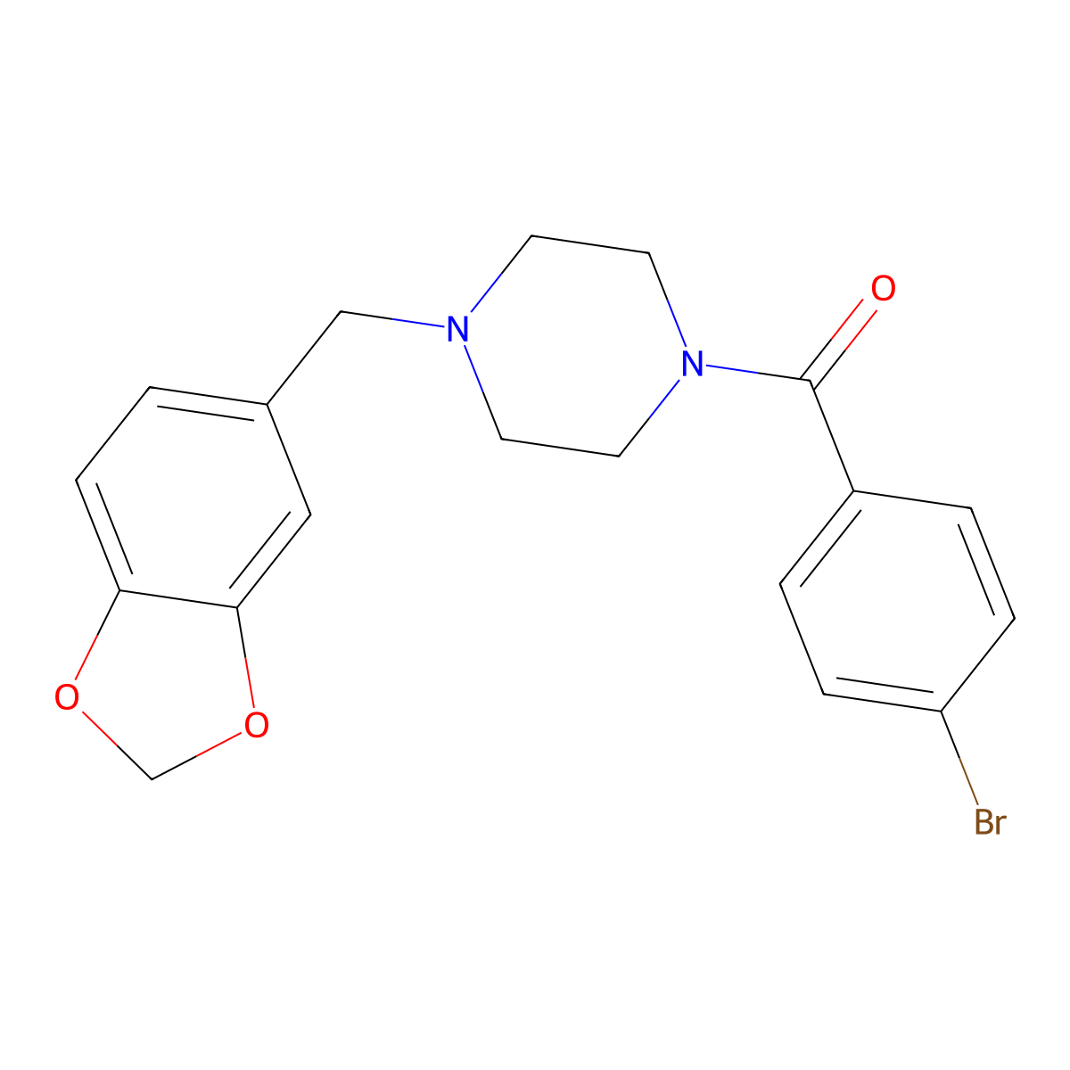 (4-(Benzo[d][1,3]dioxol-5-ylmethyl)piperazin-1-yl)(4-bromophenyl)methanone molecular structure, CAS 349613-41-8