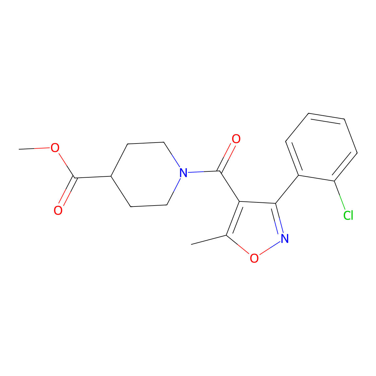 Methyl 1-{[3-(2-chlorophenyl)-5-methyl-4-isoxazolyl]carbonyl}-4-piperidinecarboxylate molecular structure, CAS 349613-43-0