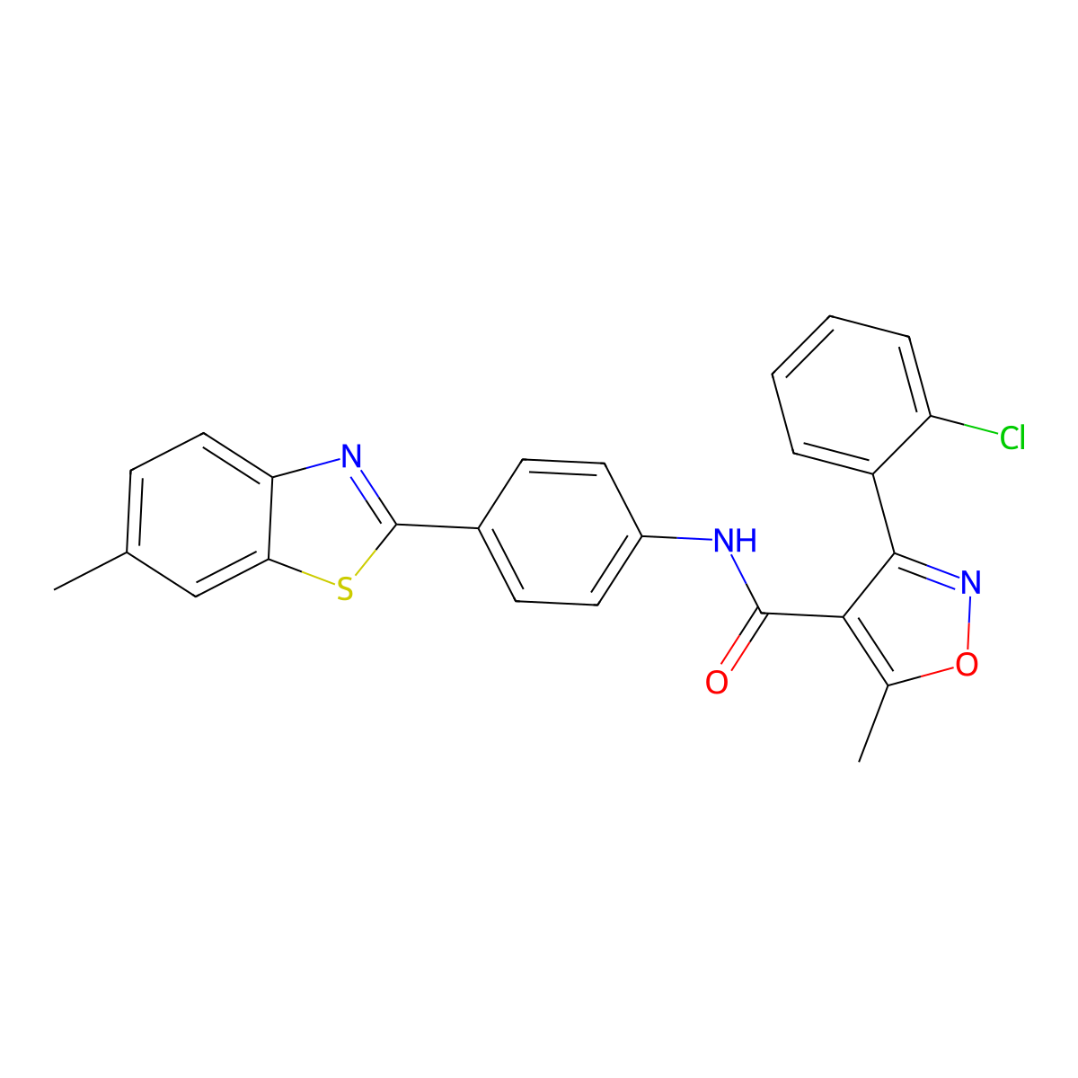 3-(2-chlorophenyl)-5-methyl-N-[4-(6-methyl-1,3-benzothiazol-2-yl)phenyl]-1,2-oxazole-4-carboxamide molecular structure, CAS 349613-51-0
