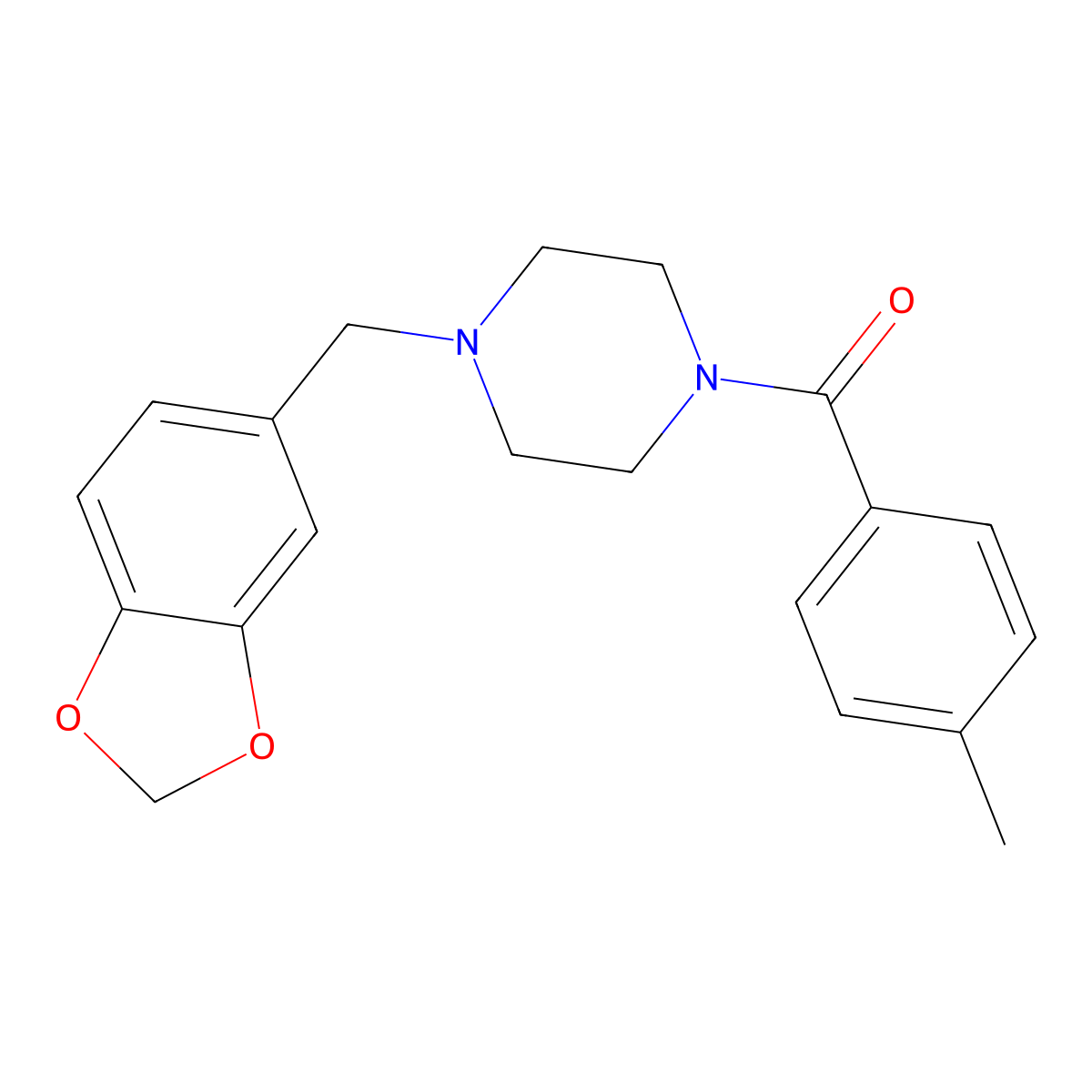 (4-(Benzo[d][1,3]dioxol-5-ylmethyl)piperazin-1-yl)(p-tolyl)methanone molecular structure, CAS 349613-67-8