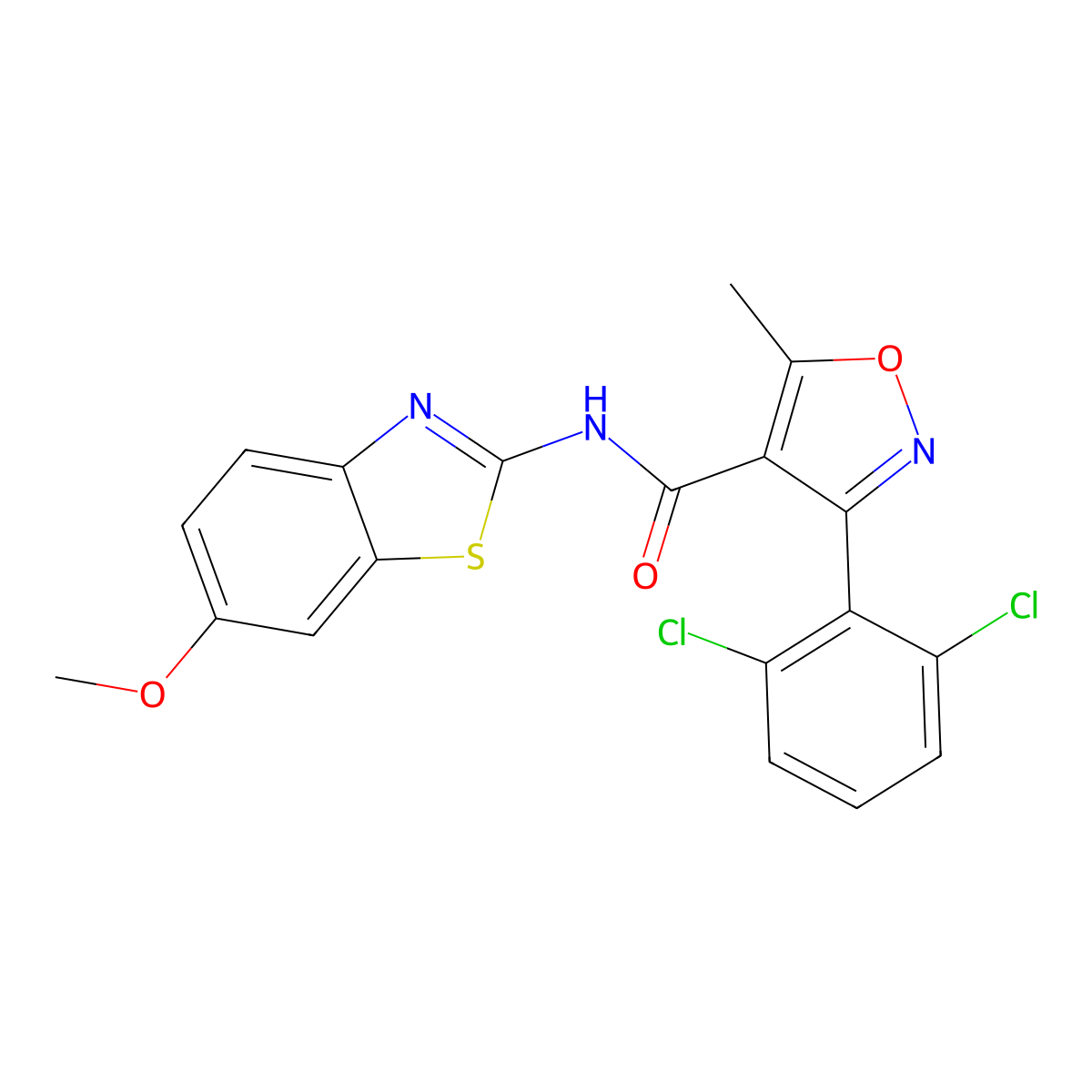 3-(2,6-dichlorophenyl)-N-(6-methoxy-1,3-benzothiazol-2-yl)-5-methyl-4-isoxazolecarboxamide molecular structure, CAS 349613-68-9