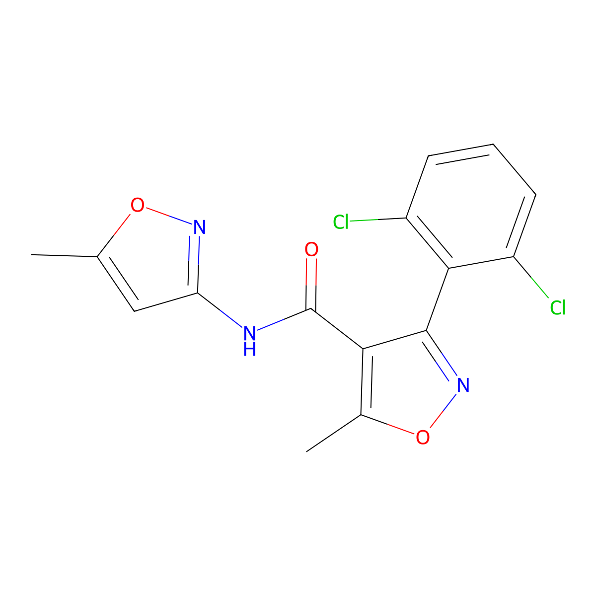 3-(2,6-dichlorophenyl)-5-methyl-N-(5-methyl-1,2-oxazol-3-yl)-1,2-oxazole-4-carboxamide molecular structure, CAS 349613-77-0