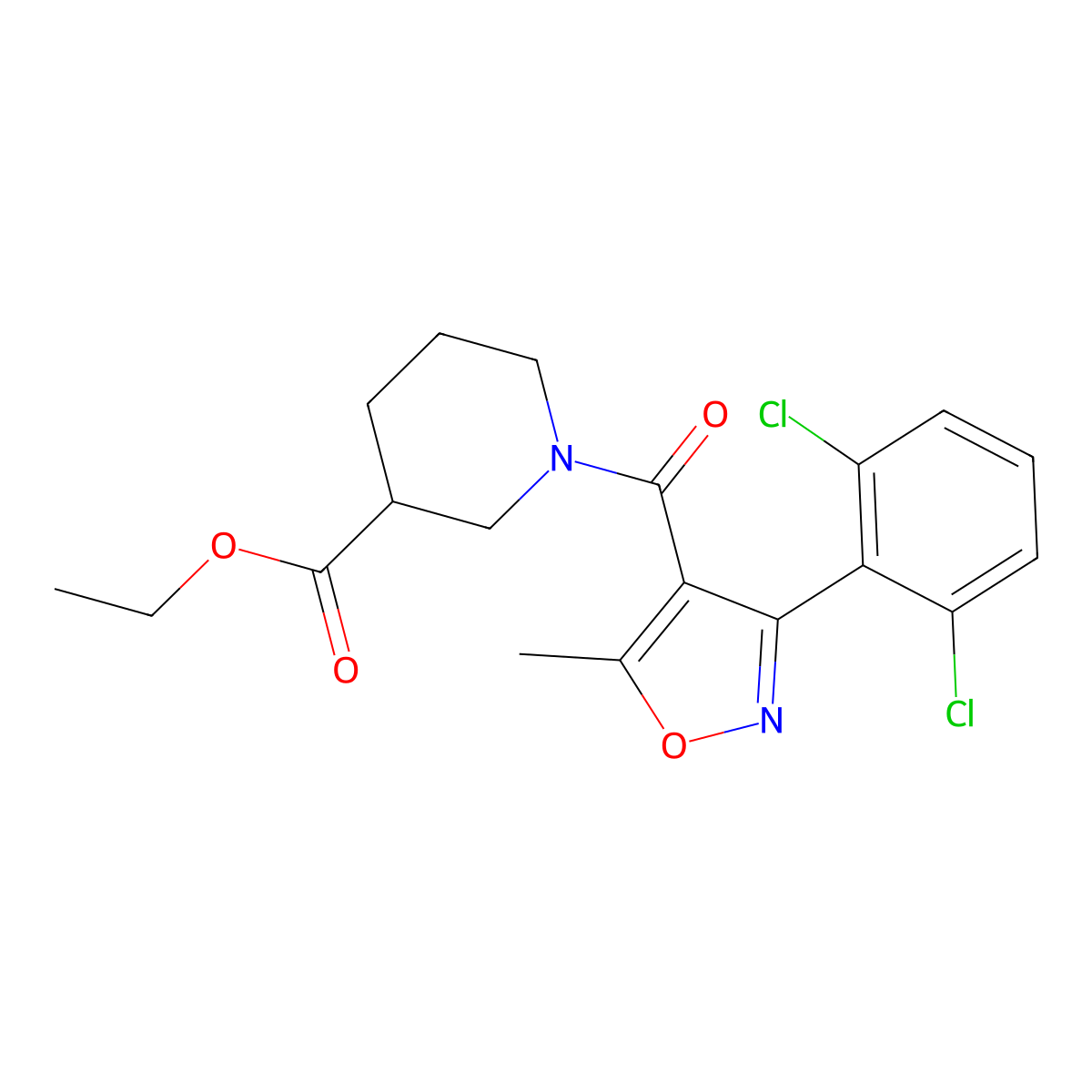 Ethyl 1-[3-(2,6-dichlorophenyl)-5-methyl-1,2-oxazole-4-carbonyl]piperidine-3-carboxylate molecular structure, CAS 349613-82-7