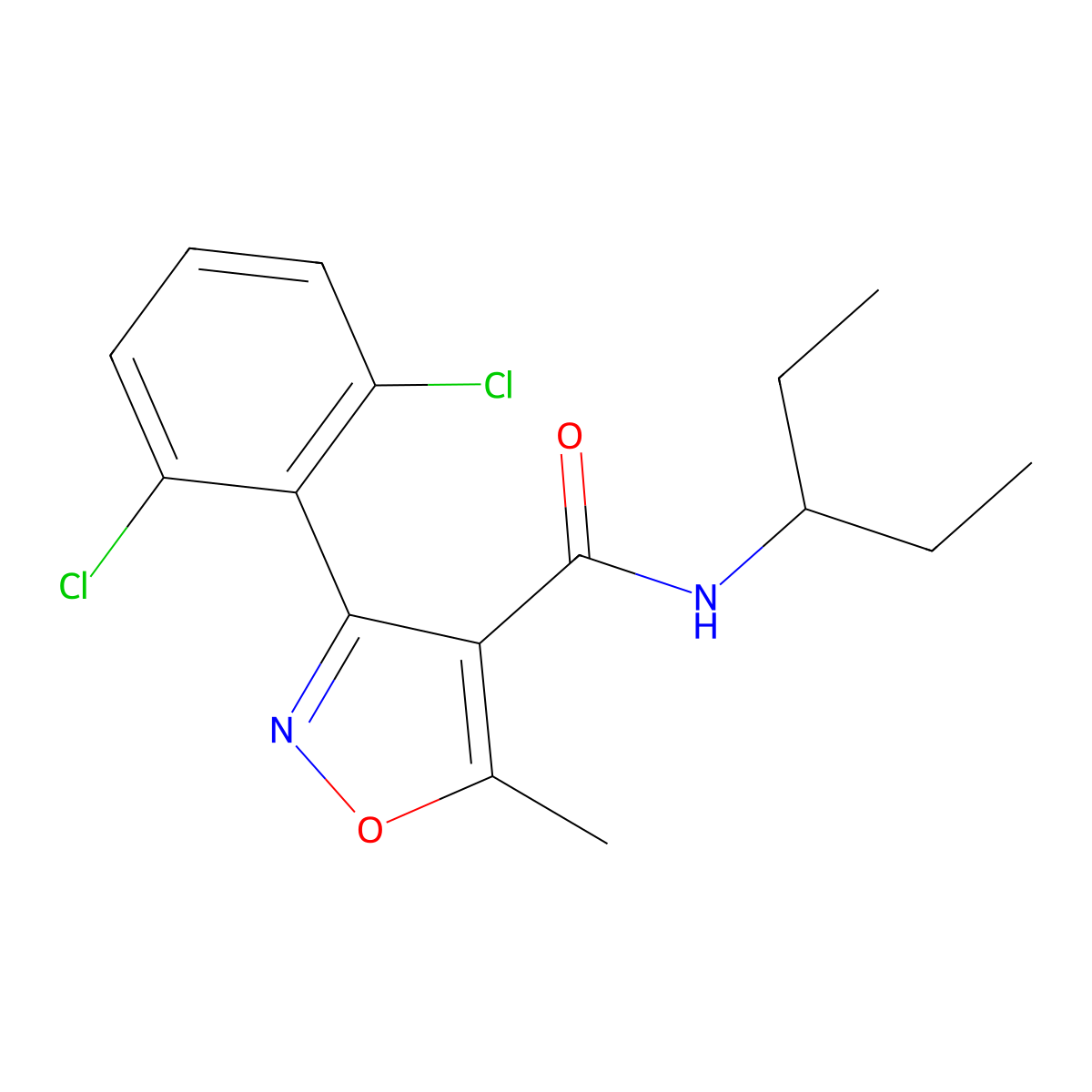 3-(2,6-dichlorophenyl)-5-methyl-N-(pentan-3-yl)-1,2-oxazole-4-carboxamide molecular structure, CAS 349613-85-0