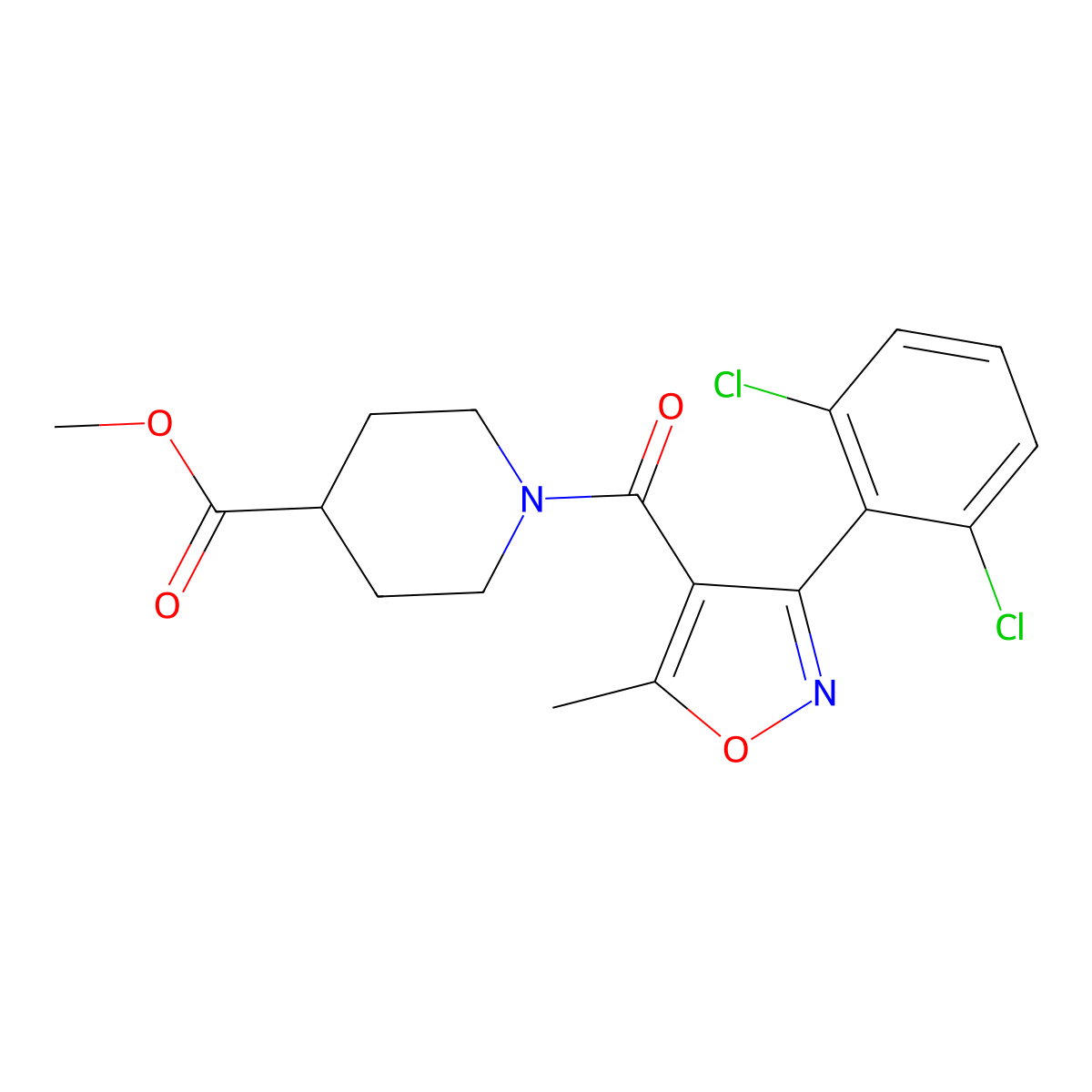 Methyl 1-(3-(2,6-dichlorophenyl)-5-methylisoxazole-4-carbonyl)piperidine-4-carboxylate molecular structure, CAS 349613-91-8
