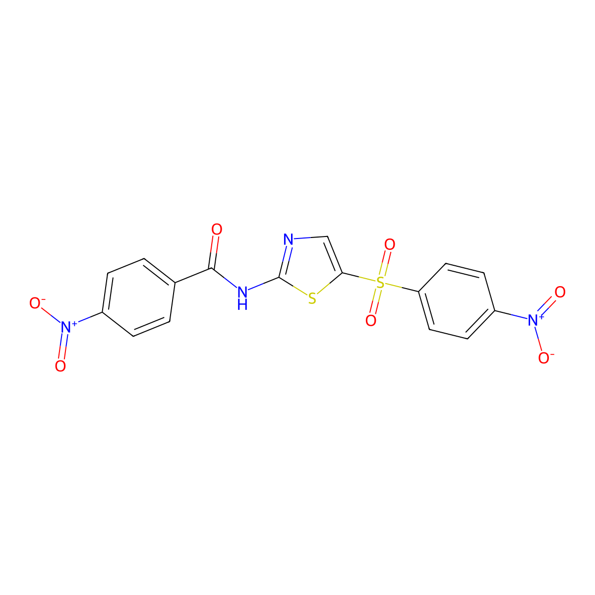 4-nitro-N-(5-((4-nitrophenyl)sulfonyl)thiazol-2-yl)benzamide molecular structure, CAS 349613-92-9