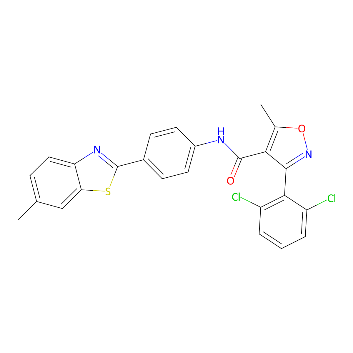 3-(2,6-dichlorophenyl)-5-methyl-N-[4-(6-methyl-1,3-benzothiazol-2-yl)phenyl]-1,2-oxazole-4-carboxamide molecular structure, CAS 349614-16-0