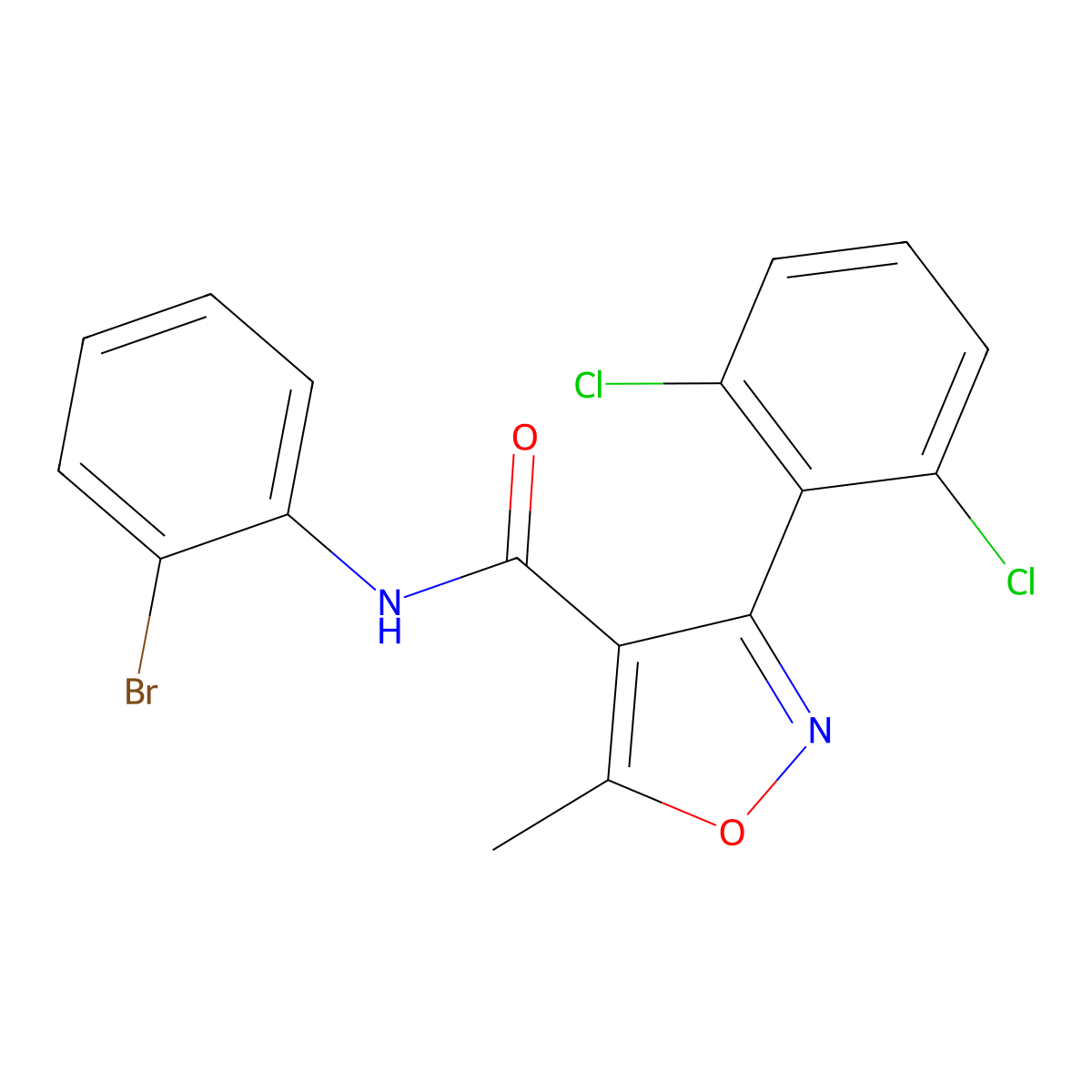 N-(2-bromophenyl)-3-(2,6-dichlorophenyl)-5-methyl-1,2-oxazole-4-carboxamide molecular structure, CAS 349614-23-9