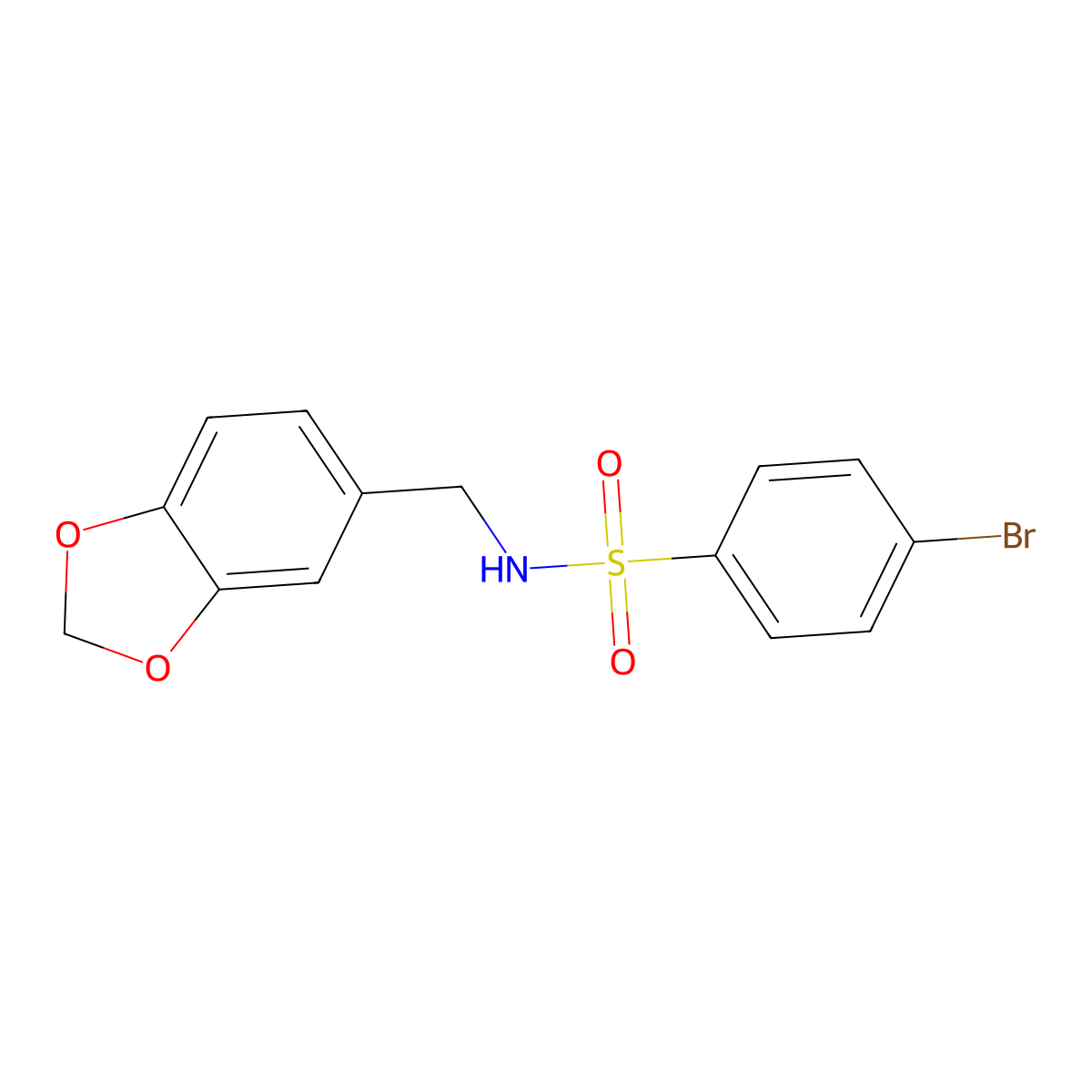 N-(1,3-benzodioxol-5-ylmethyl)-4-bromobenzenesulfonamide molecular structure, CAS 349614-59-1