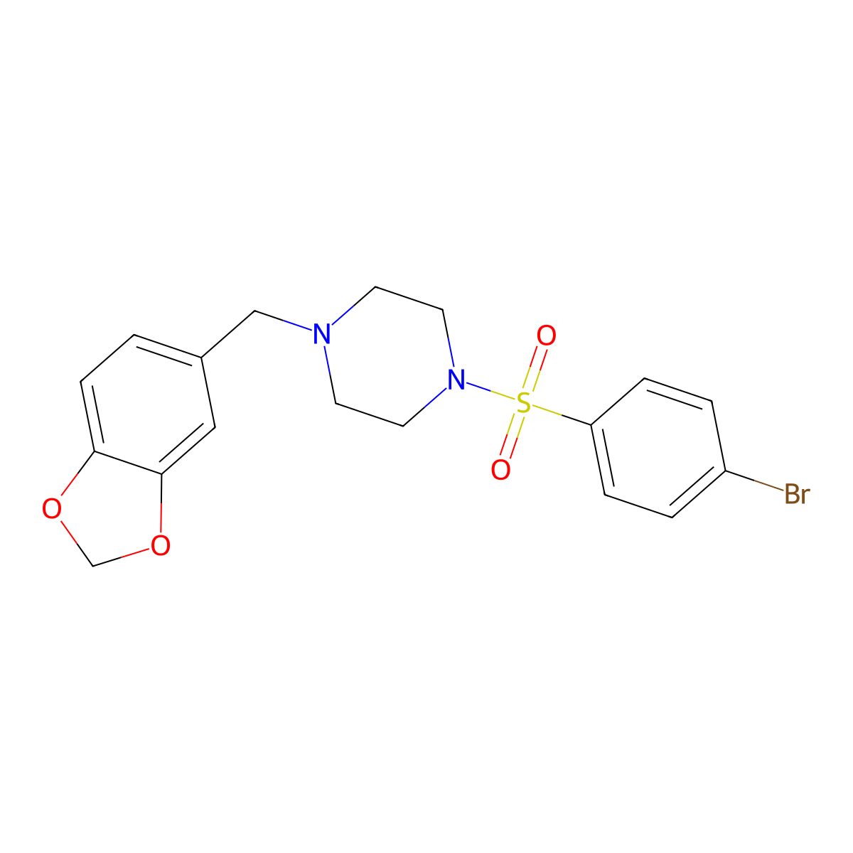 1-(1,3-Benzodioxol-5-ylmethyl)-4-[(4-bromophenyl)sulfonyl]piperazine molecular structure, CAS 349614-68-2