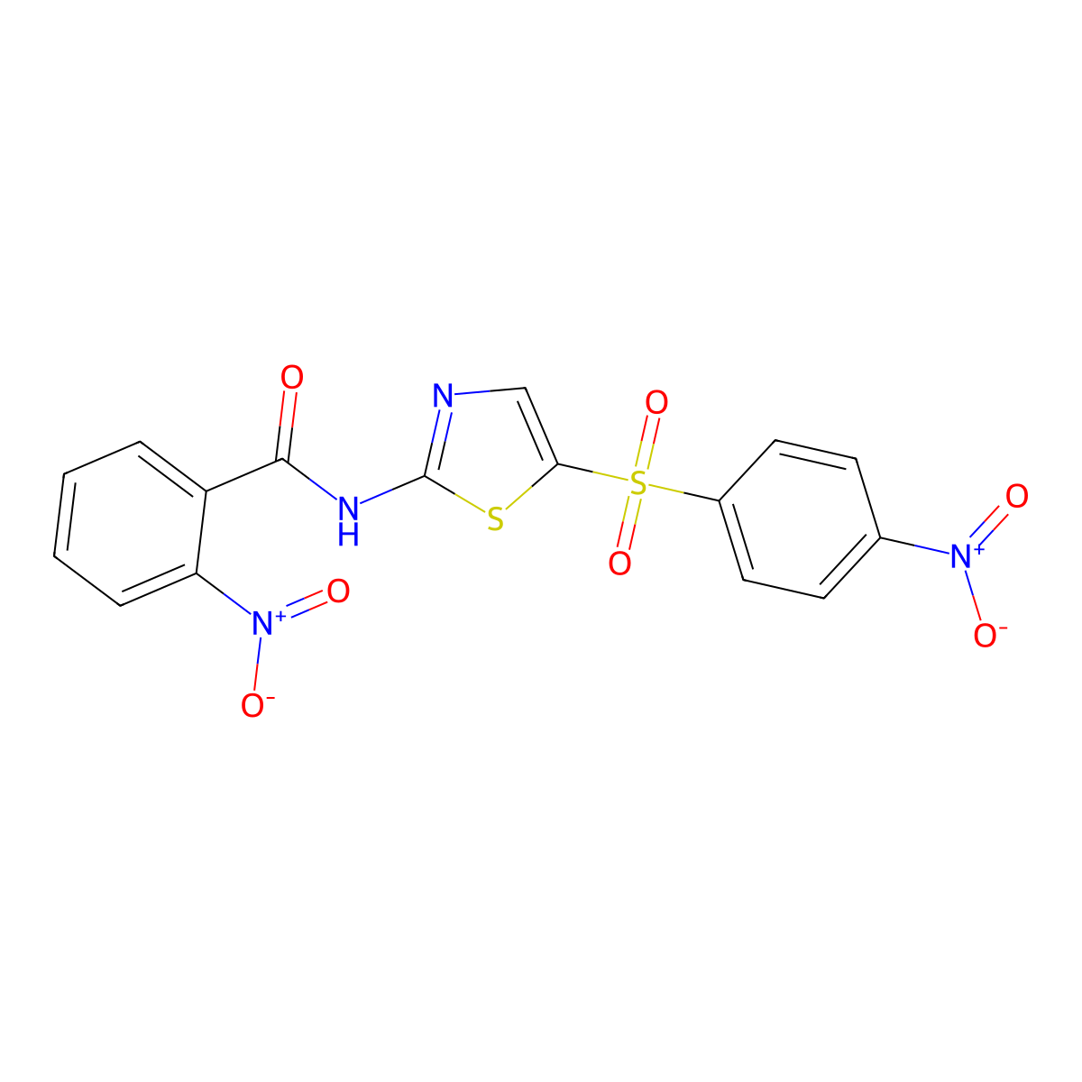2-nitro-N-(5-((4-nitrophenyl)sulfonyl)thiazol-2-yl)benzamide molecular structure, CAS 349615-08-3