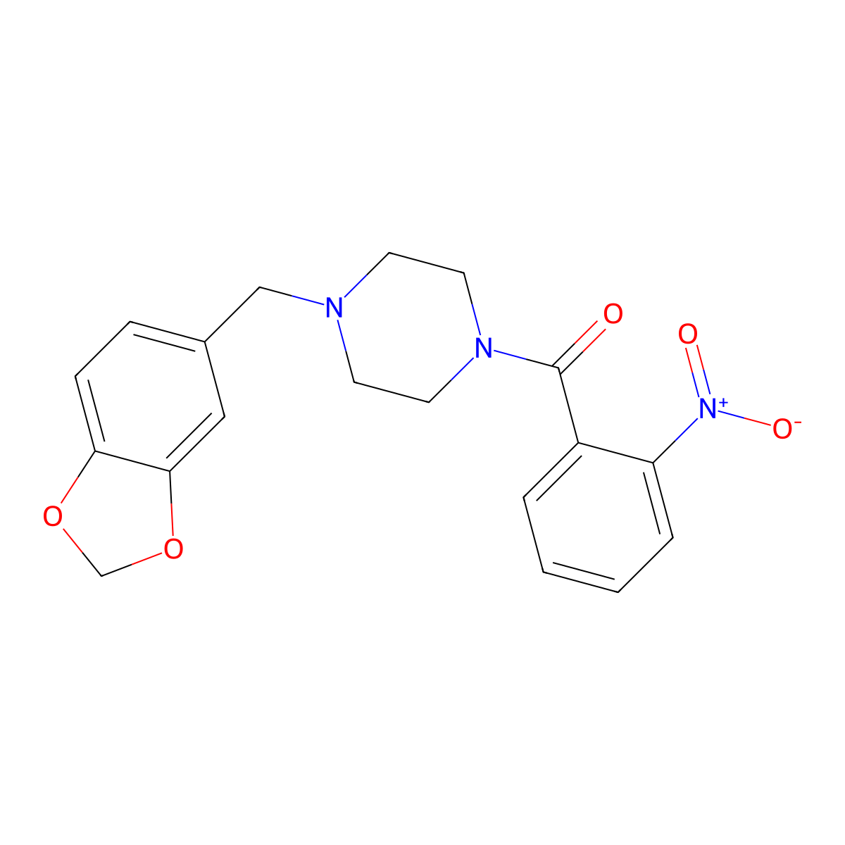 [4-(1,3-Benzodioxol-5-ylmethyl)piperazin-1-yl]-(2-nitrophenyl)methanone molecular structure, CAS 349615-10-7