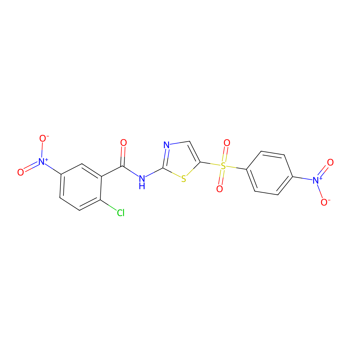 2-chloro-5-nitro-N-[5-(4-nitrophenyl)sulfonyl-1,3-thiazol-2-yl]benzamide molecular structure, CAS 349615-36-7