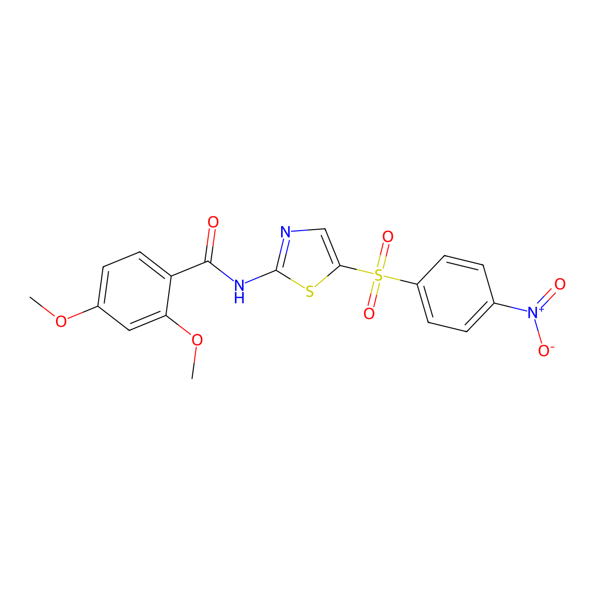 2,4-dimethoxy-N-[5-(4-nitrophenyl)sulfonyl-1,3-thiazol-2-yl]benzamide molecular structure, CAS 349617-46-5
