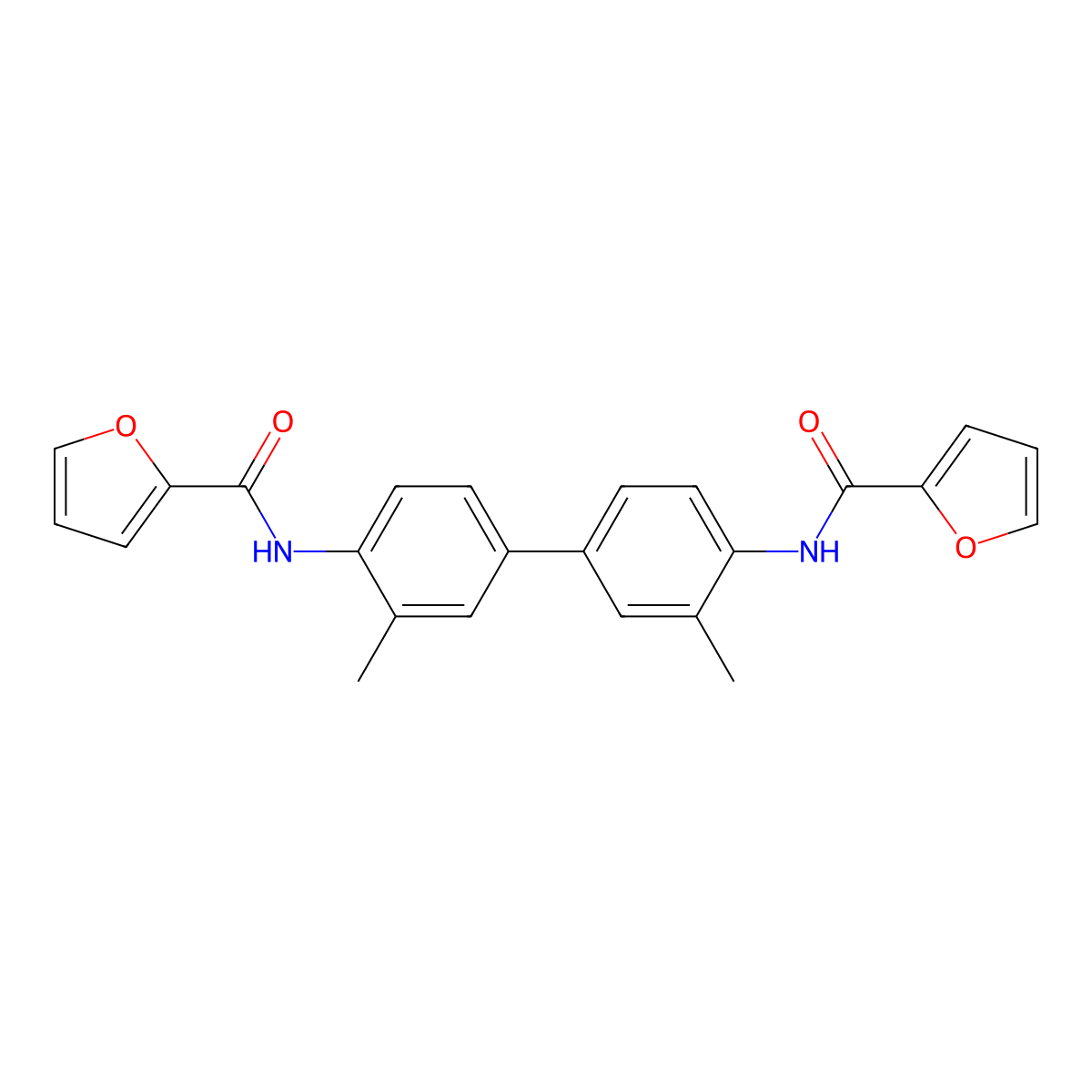 N-[4-[4-(furan-2-carbonylamino)-3-methylphenyl]-2-methylphenyl]furan-2-carboxamide molecular structure, CAS 349618-06-0