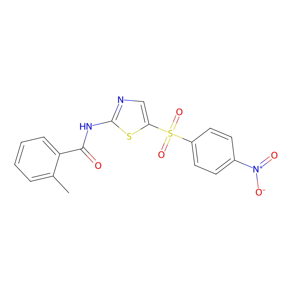 2-methyl-N-(5-((4-nitrophenyl)sulfonyl)thiazol-2-yl)benzamide molecular structure, CAS 349618-12-8