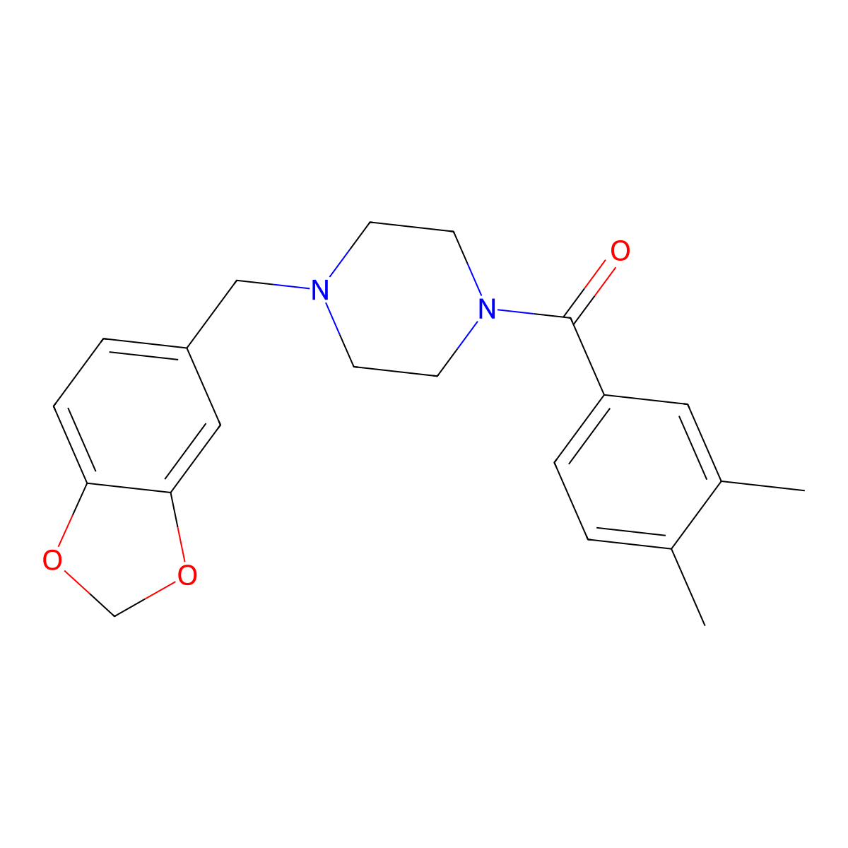 (4-Benzo[1,3]dioxol-5-ylmethyl-piperazin-1-yl)-(3,4-dimethyl-phenyl)-methanone molecular structure, CAS 349618-75-3