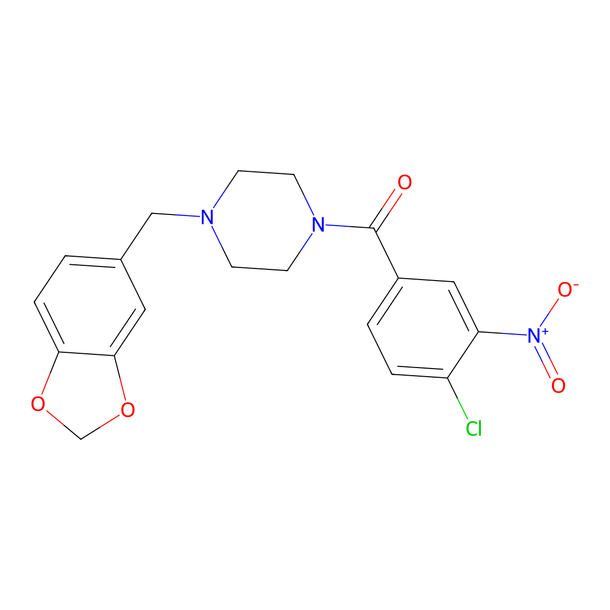 [4-(1,3-Benzodioxol-5-ylmethyl)piperazin-1-yl]-(4-chloro-3-nitrophenyl)methanone molecular structure, CAS 349619-62-1