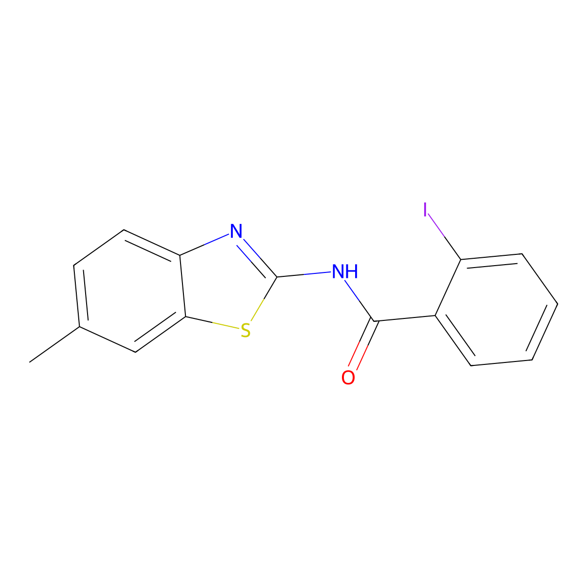 2-iodo-N-(6-methyl-1,3-benzothiazol-2-yl)benzamide molecular structure, CAS 349619-75-6
