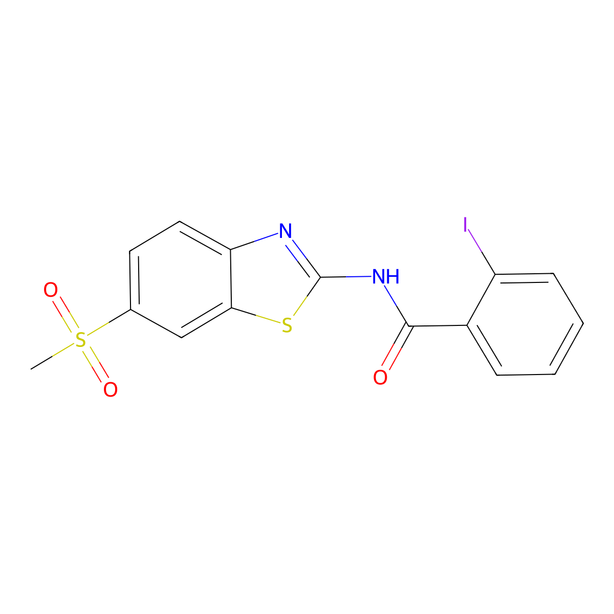 2-iodo-N-(6-methanesulfonyl-1,3-benzothiazol-2-yl)benzamide molecular structure, CAS 349619-98-3
