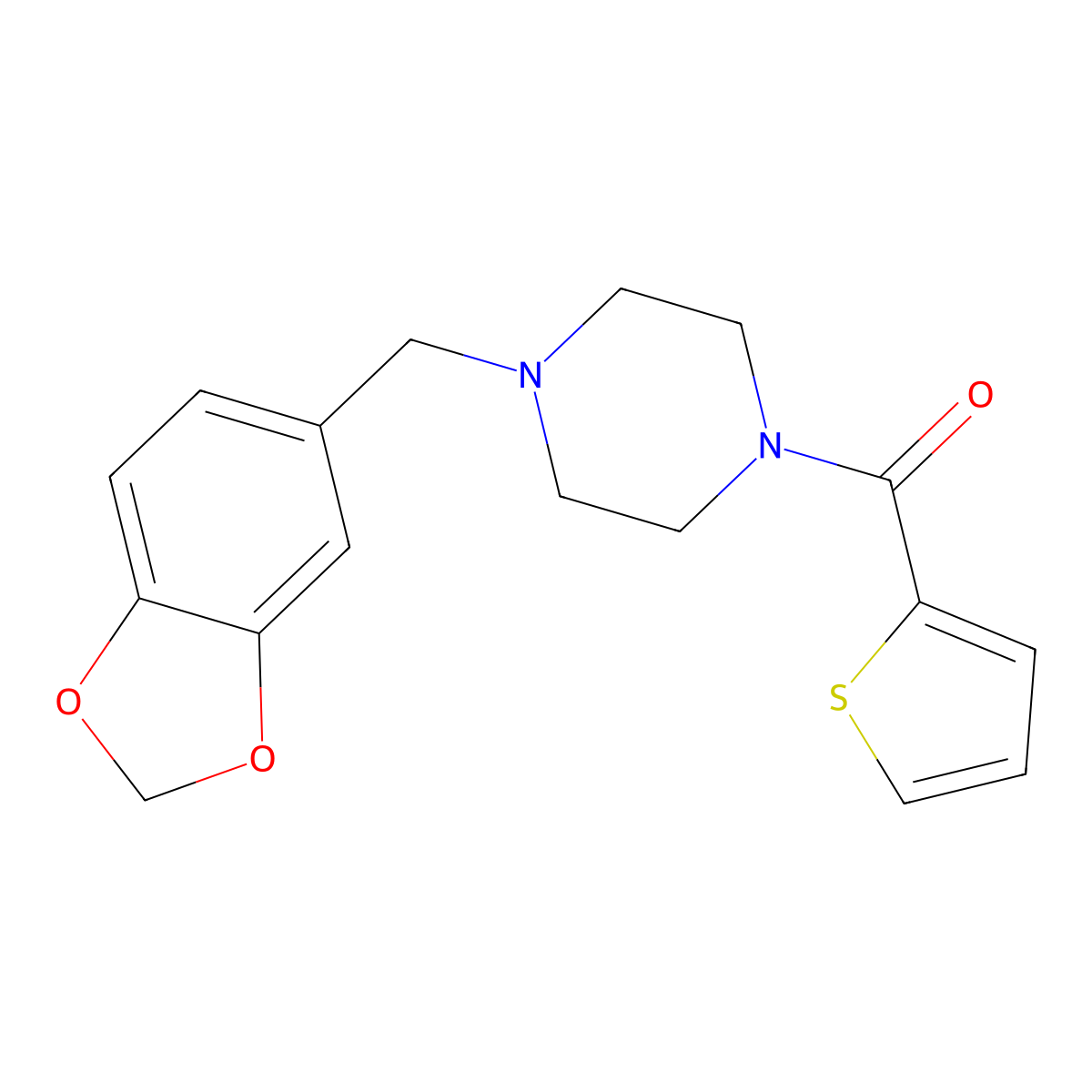 [4-(1,3-Benzodioxol-5-ylmethyl)piperazino](2-thienyl)methanone molecular structure, CAS 349620-29-7