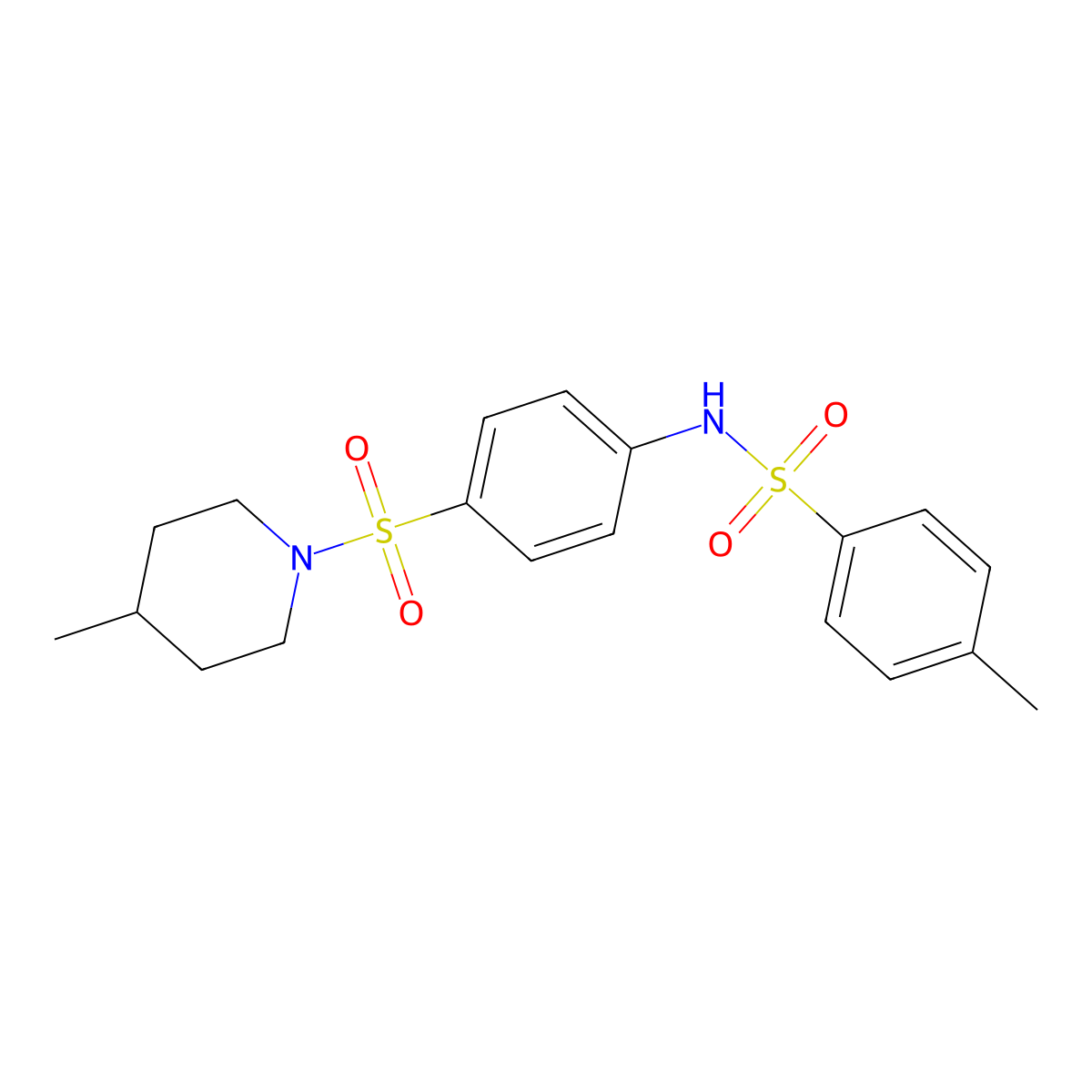 4-methyl-N-(4-((4-methylpiperidin-1-yl)sulfonyl)phenyl)benzenesulfonamide molecular structure, CAS 349620-62-8