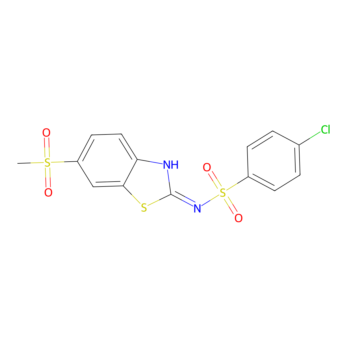 2-{[(4-Chlorophenyl)sulfonyl]amino}-6-(methylsulfonyl)benzothiazole molecular structure, CAS 349620-78-6