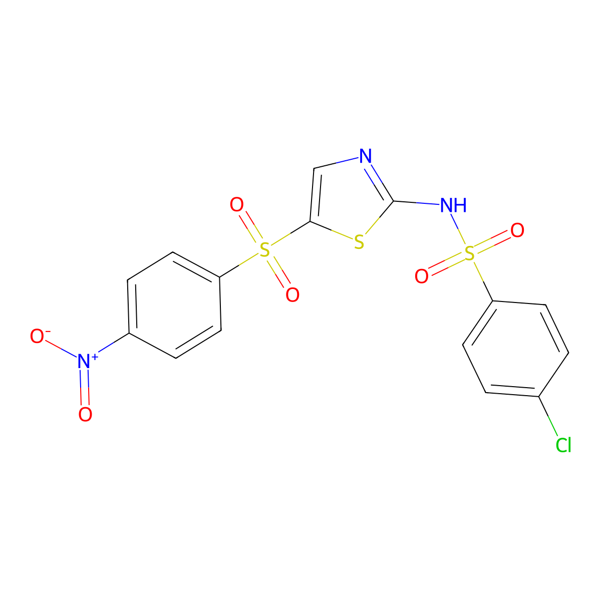 4-chloro-N-[5-(4-nitrophenyl)sulfonyl-1,3-thiazol-2-yl]benzenesulfonamide molecular structure, CAS 349620-82-2