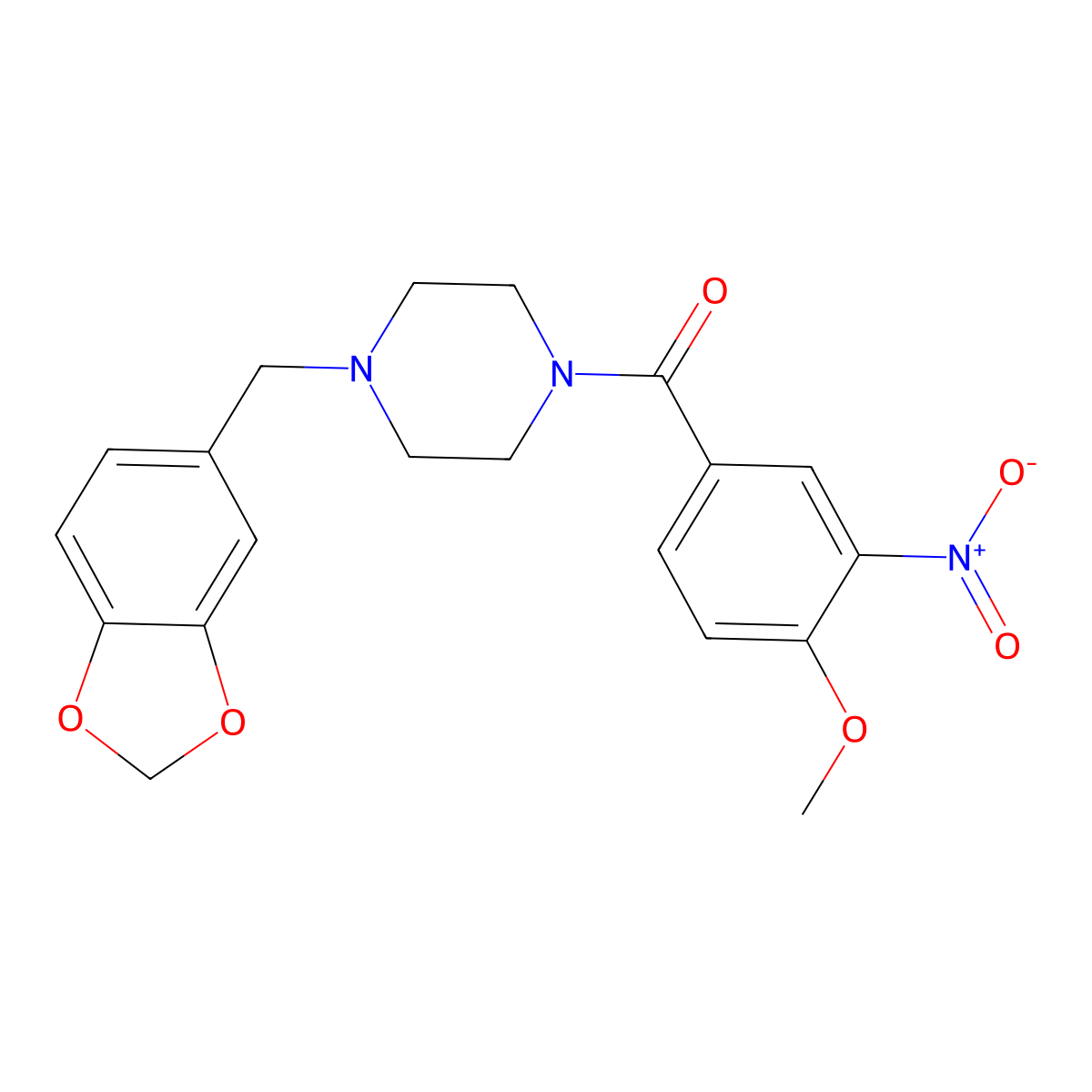 [4-(1,3-Benzodioxol-5-ylmethyl)piperazin-1-yl]-(4-methoxy-3-nitrophenyl)methanone molecular structure, CAS 349620-83-3