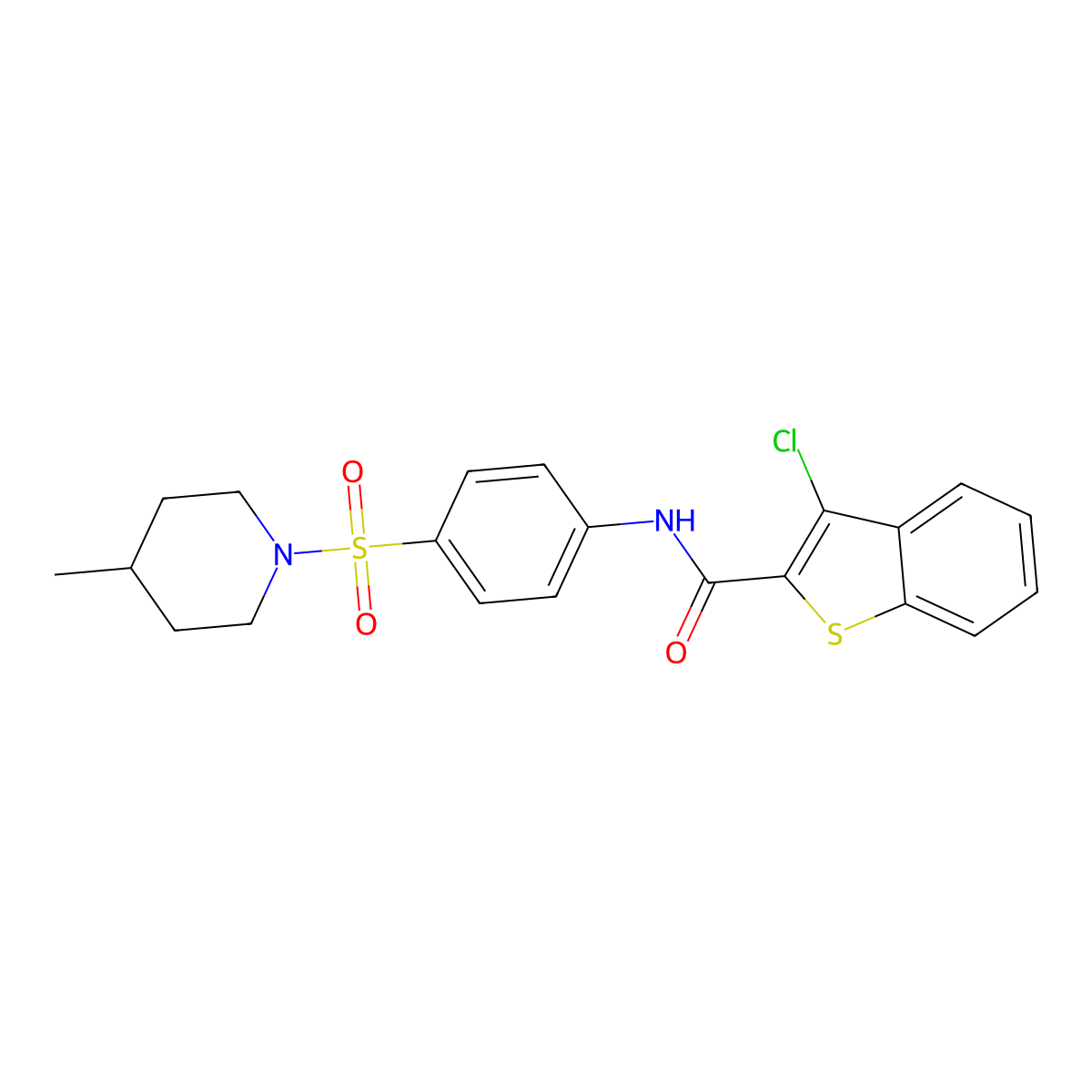 3-chloro-N-{4-[(4-methylpiperidin-1-yl)sulfonyl]phenyl}-1-benzothiophene-2-carboxamide molecular structure, CAS 349621-10-9
