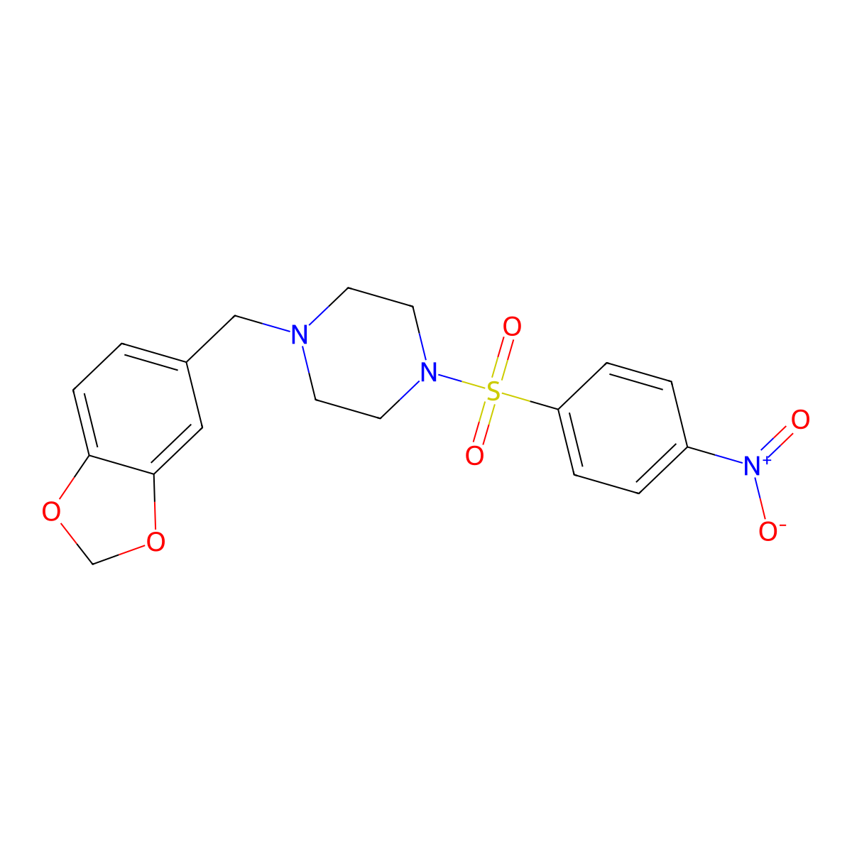 1-(1,3-Benzodioxol-5-ylmethyl)-4-(4-nitrophenyl)sulfonylpiperazine molecular structure, CAS 349621-82-5