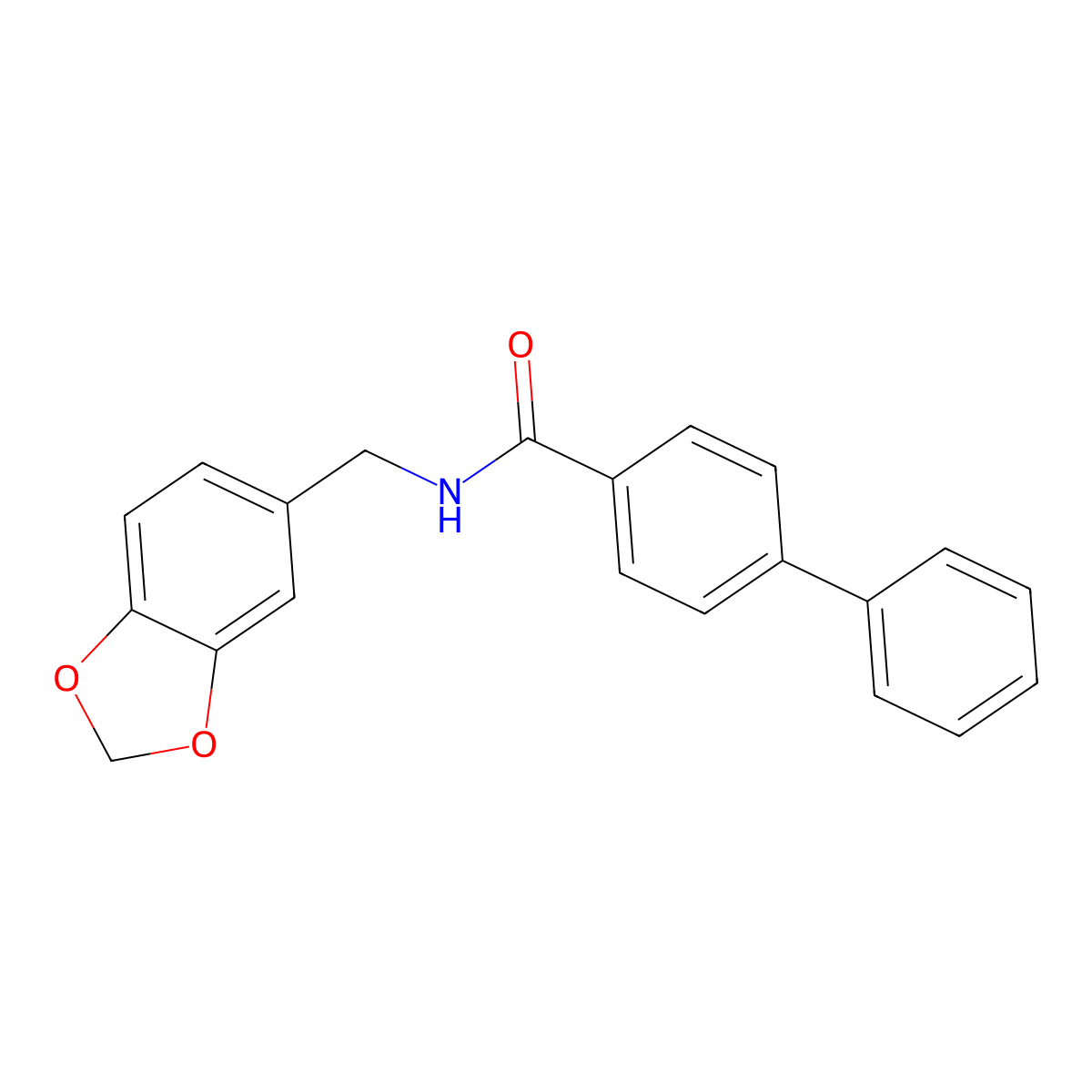 N-(1,3-benzodioxol-5-ylmethyl)-4-phenylbenzamide molecular structure, CAS 349621-84-7
