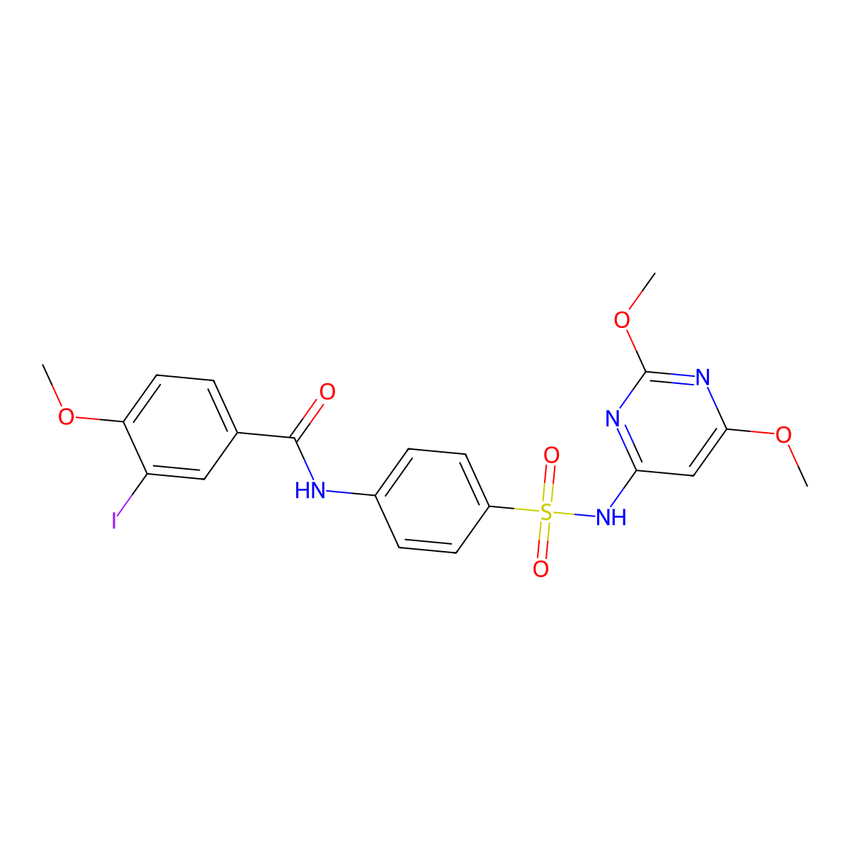 N-[4-[(2,6-dimethoxypyrimidin-4-yl)sulfamoyl]phenyl]-3-iodo-4-methoxybenzamide molecular structure, CAS 349622-26-0