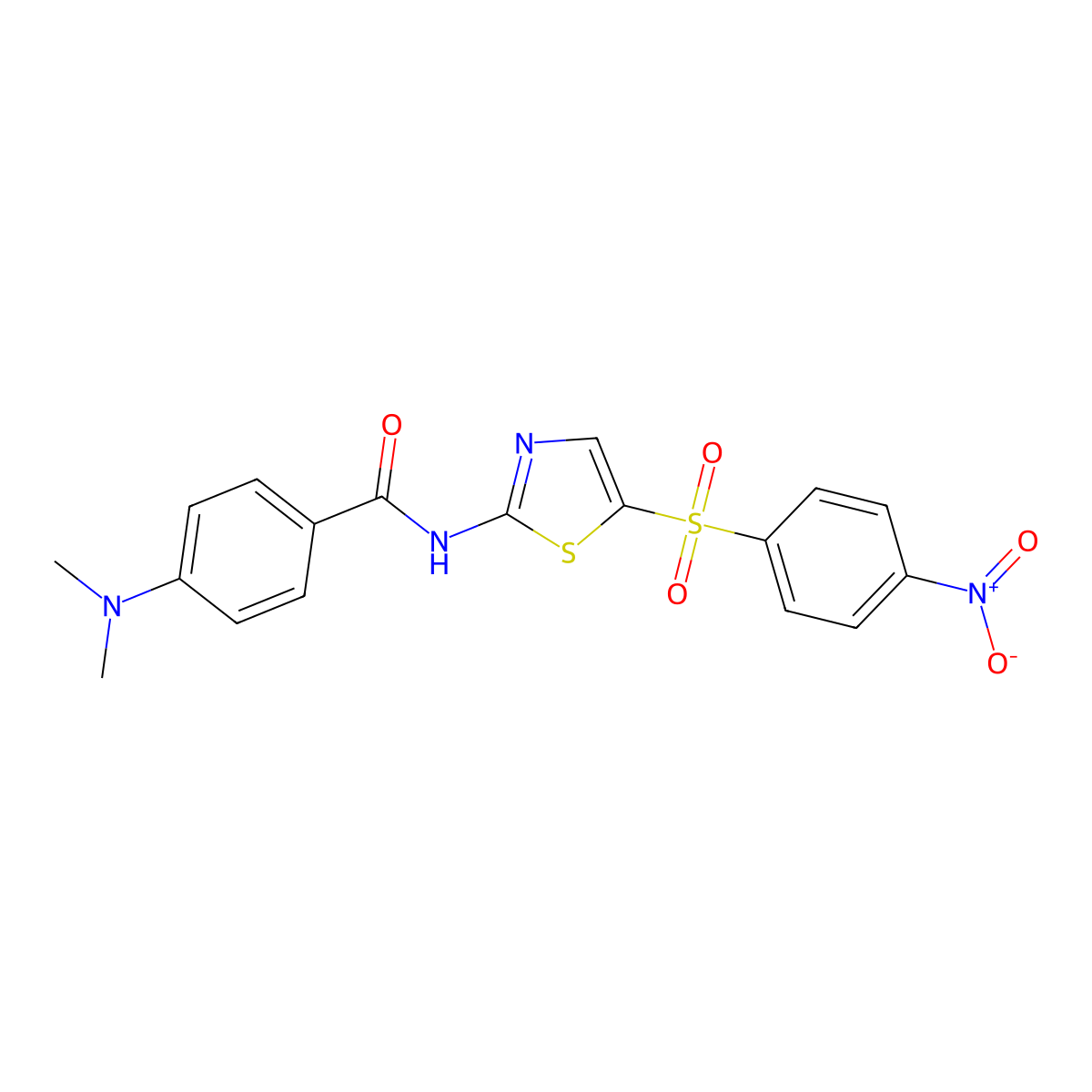 4-(dimethylamino)-N-(5-((4-nitrophenyl)sulfonyl)thiazol-2-yl)benzamide molecular structure, CAS 349622-67-9