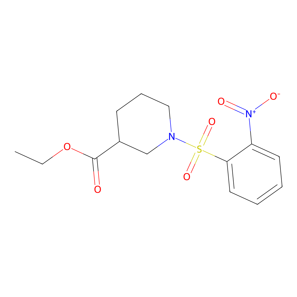 Ethyl 1-[(2-nitrophenyl)sulfonyl]piperidine-3-carboxylate molecular structure, CAS 349622-94-2