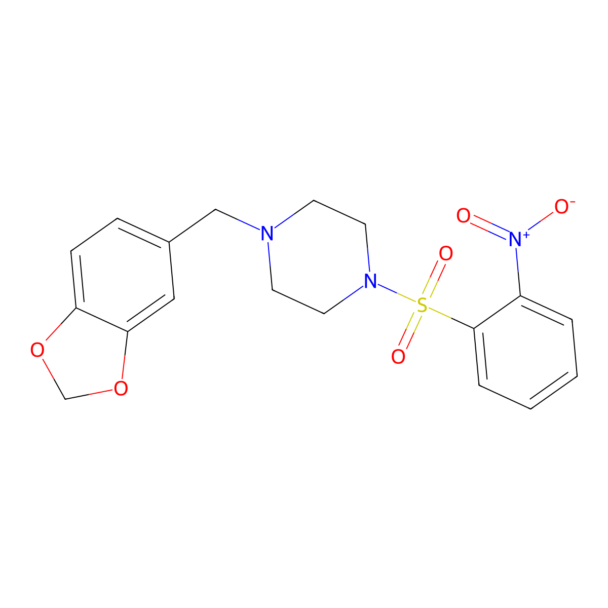 1-(1,3-Benzodioxol-5-ylmethyl)-4-(2-nitrophenyl)sulfonylpiperazine molecular structure, CAS 349623-19-4