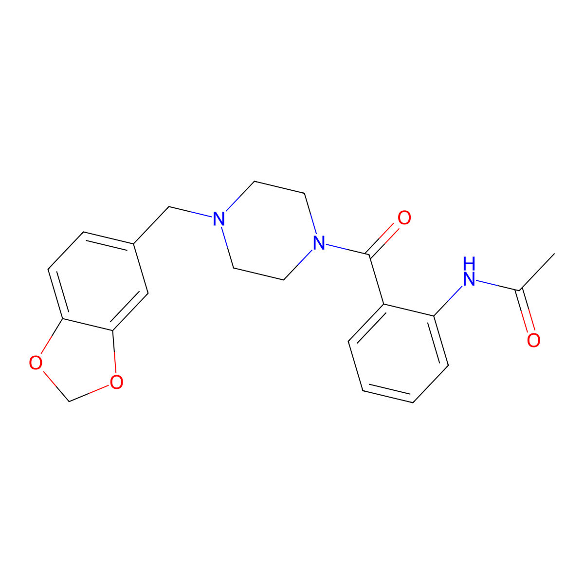 N-[2-(4-Benzo[1,3]dioxol-5-ylmethyl-piperazine-1-carbonyl)-phenyl]-acetamide molecular structure, CAS 349623-45-6