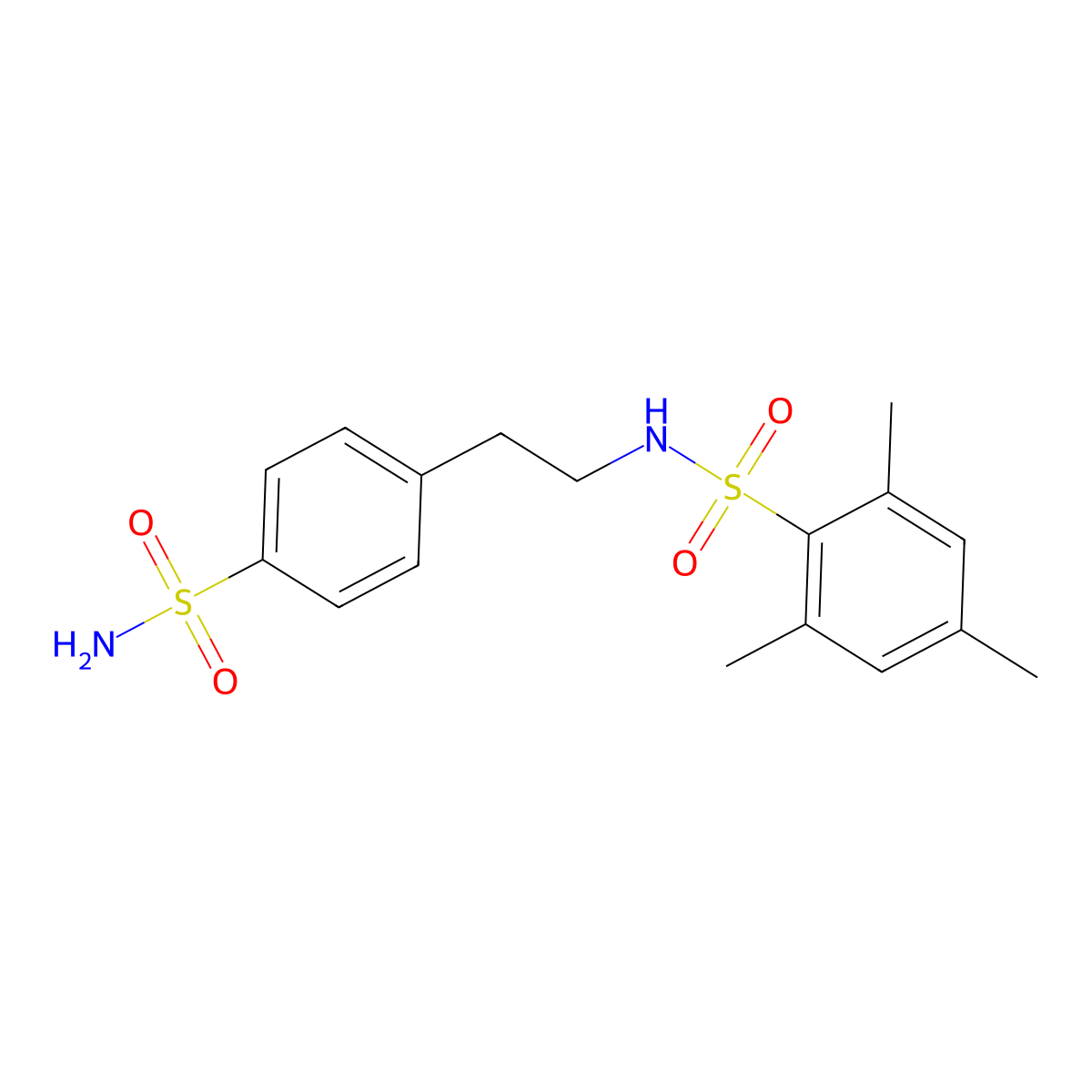 2,4,6-trimethyl-N-[2-(4-sulfamoylphenyl)ethyl]benzenesulfonamide molecular structure, CAS 349623-46-7