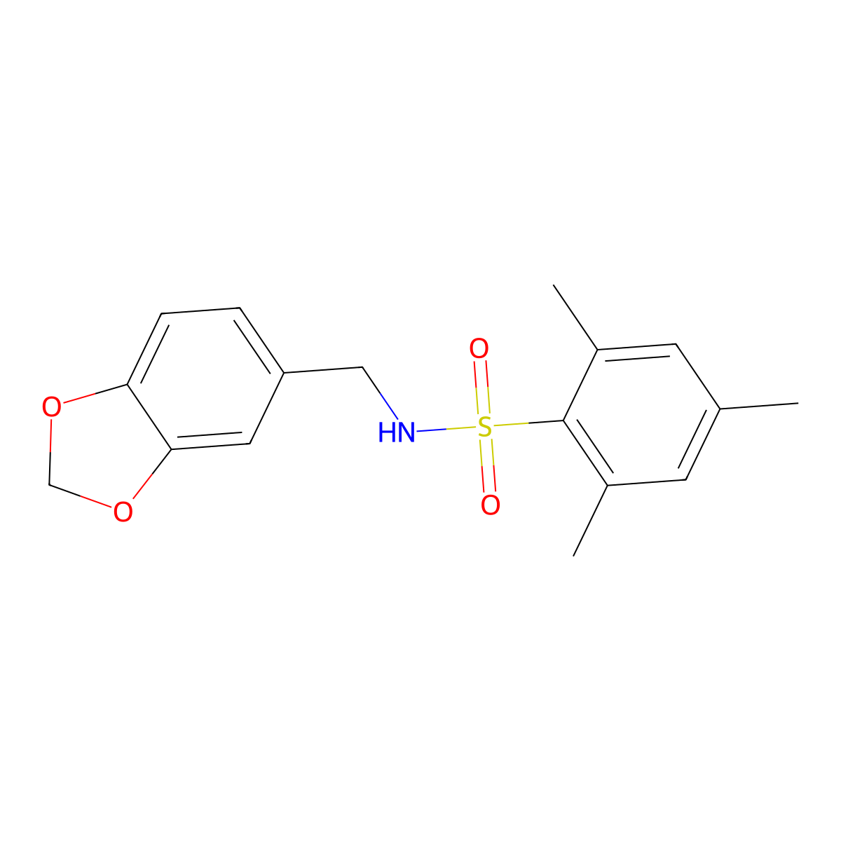 N-(1,3-benzodioxol-5-ylmethyl)-2,4,6-trimethylbenzenesulfonamide molecular structure, CAS 349623-92-3