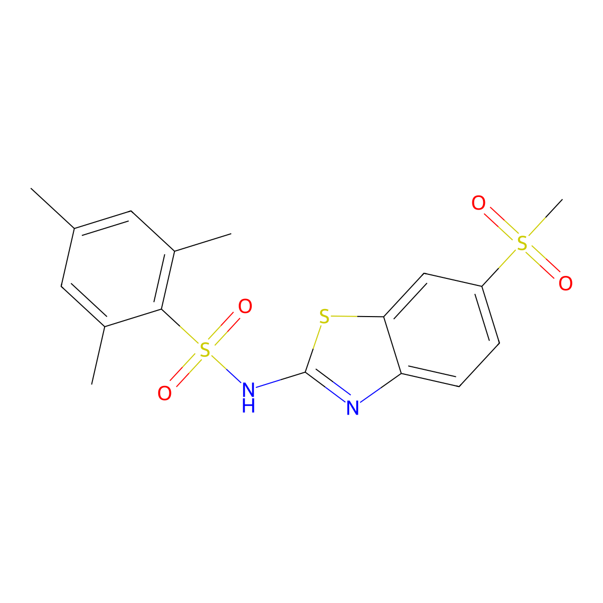 2,4,6-trimethyl-N-[6-(methylsulfonyl)-1,3-benzothiazol-2-yl]benzenesulfonamide molecular structure, CAS 349623-96-7